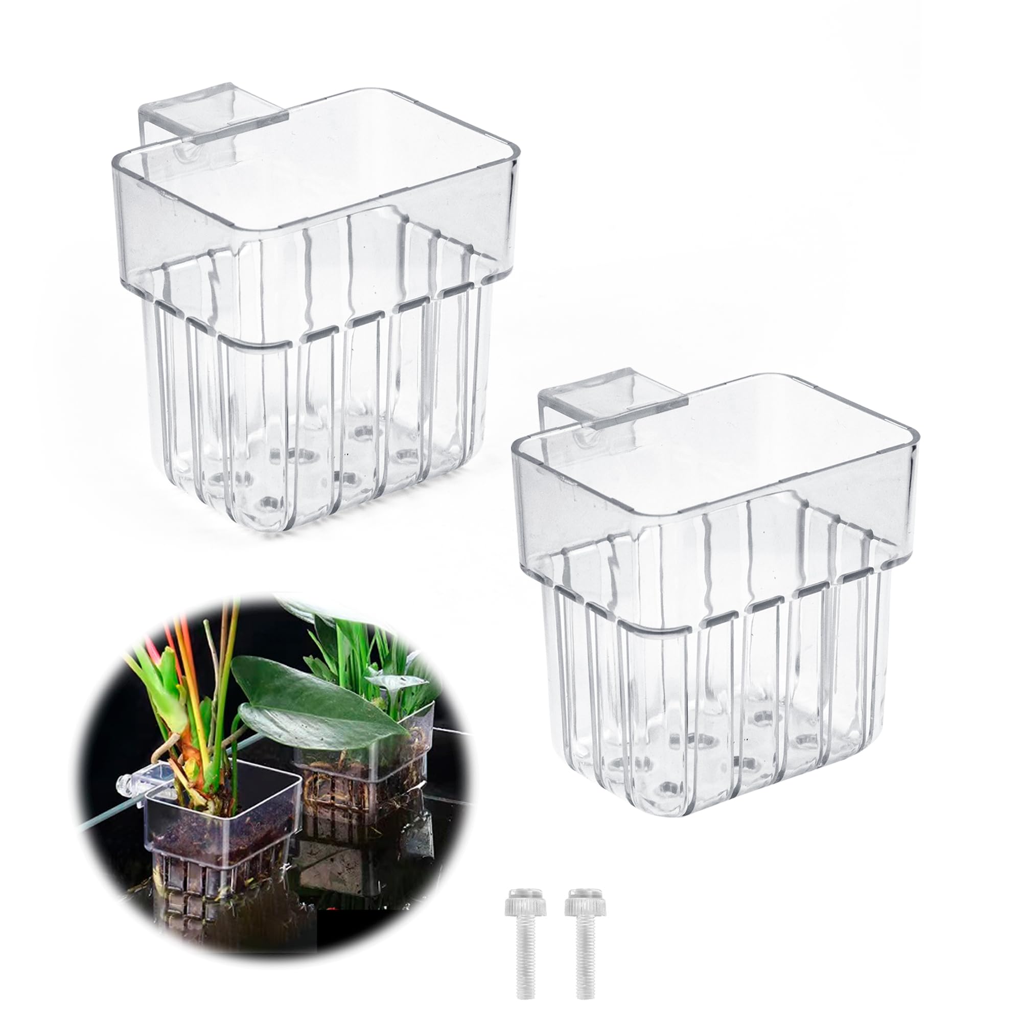 Support Plante D'aquarium, Pot pour Plantes D'Aquarium, Acrylique Transparent Tasses Panier pour Plantes Aquatiques Suspension pour Plantes, Décoration pour Aquarium, 2 Pièces