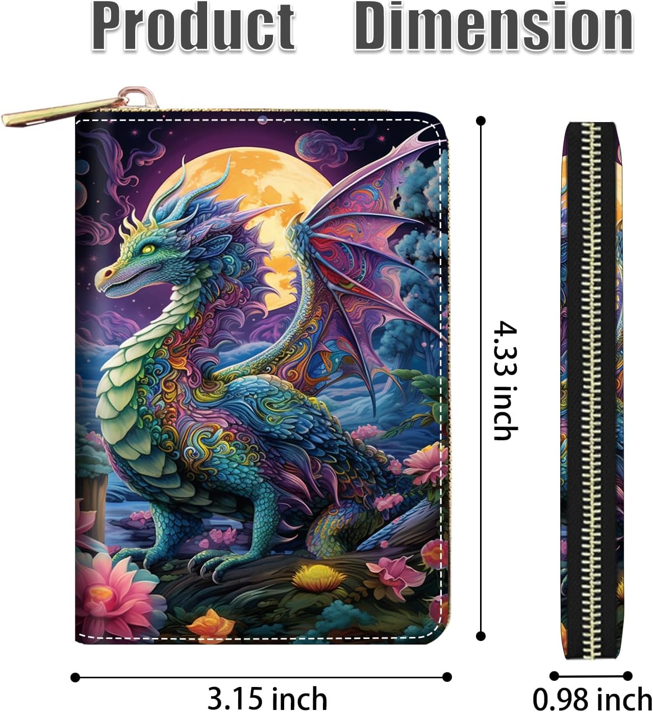 Credit Card Holder Wallets for Women, RFID Blocking Small Leather Card Case Wallet with Zipper Accordion Wallets, Dragon - Image 2