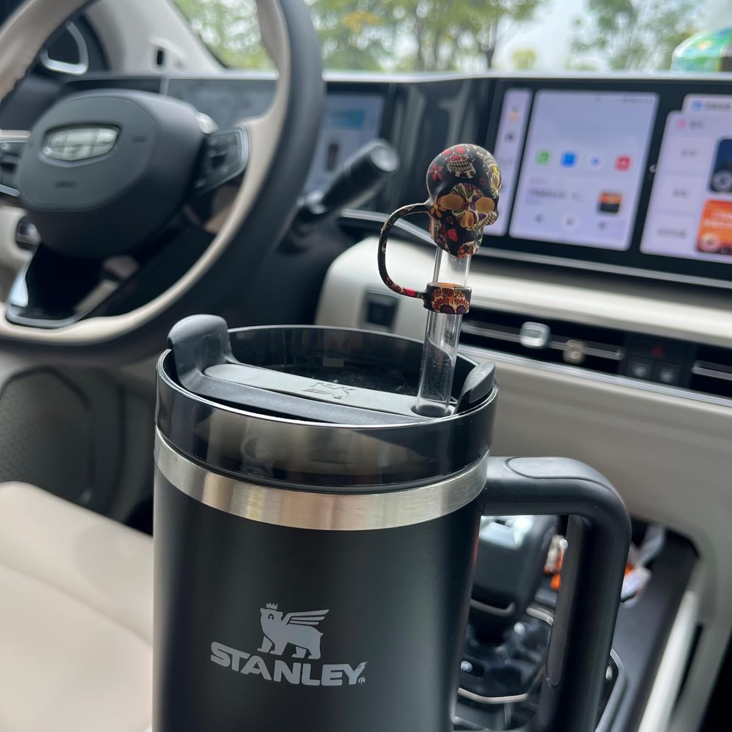 Skull Straw Cover Caps for Halloween Stanley Cup - 3 Pcs Silicone Straw Toppers Cool 10mm Straws Accessories Day of the Dead Gift for Boys - Image 3