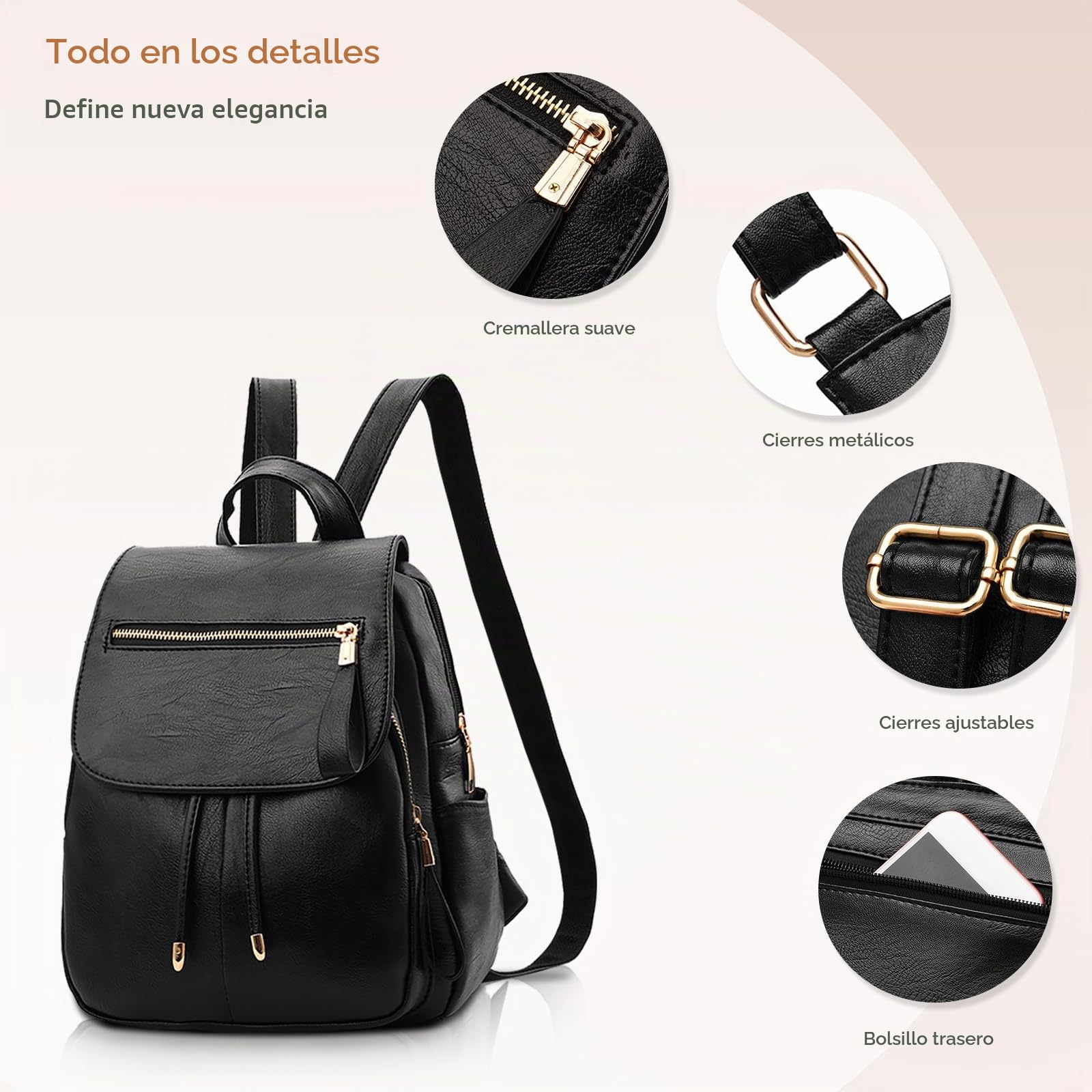 NICOLE & DORIS Mochila Mujer Mochila Antirrobo Impermeable Pequeña Mochila Cuero PU Bolsa Mochila para Escuela Compras Viaje