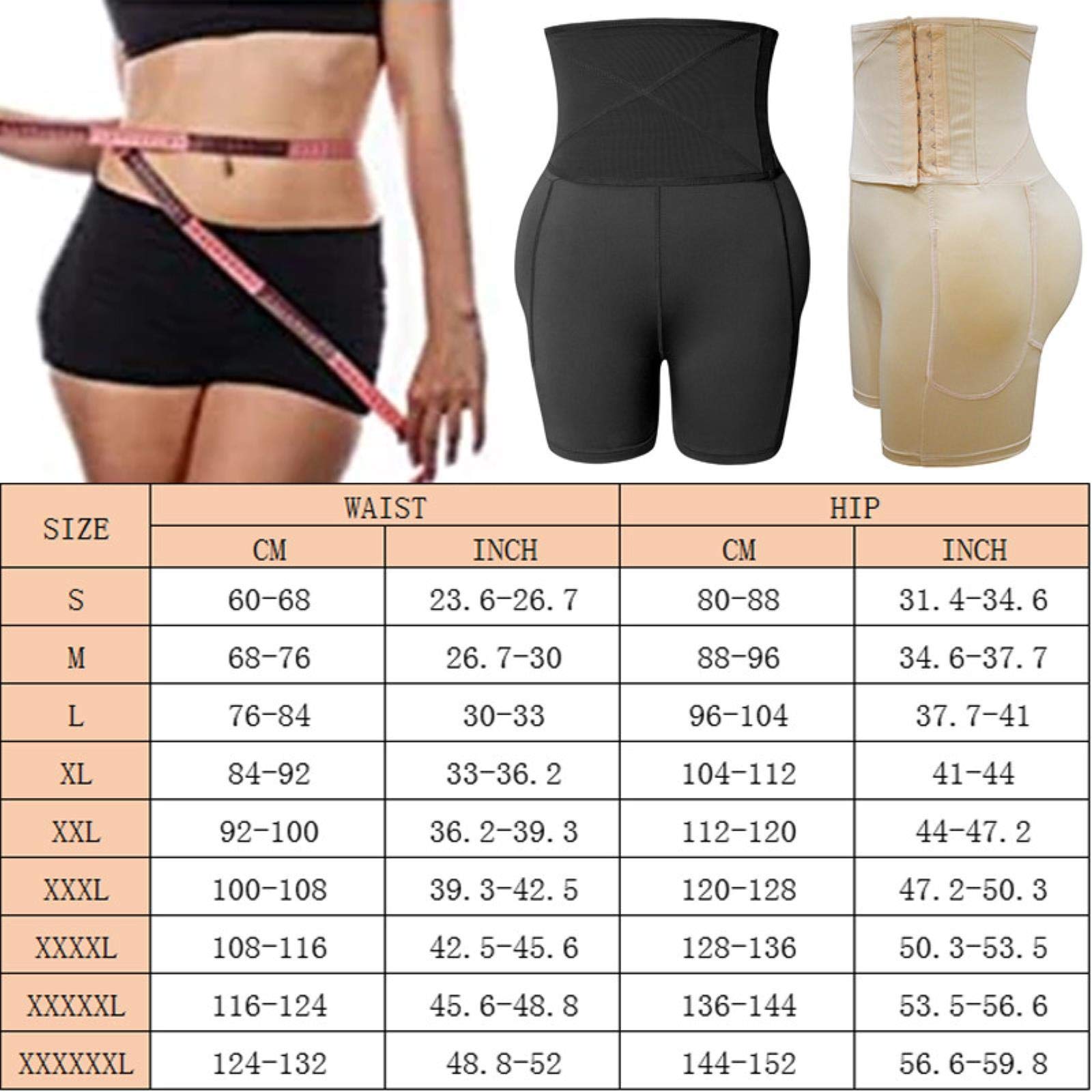 Butt Lifter Hose für Damen Gepolsterte Gefälschte Hüfte Butt Lifter Slim Taille Trainer Frauen Shapewear-Arpicot Low Waisted,S