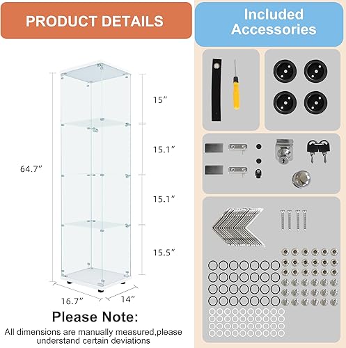 Miniatura 2 de FANYUSHOW Vitrina de cristal para coleccionables, vitrina de vidrio blanco, gabinetes Curio de 2 estantes con puerta de vidrio, estantería de vidrio