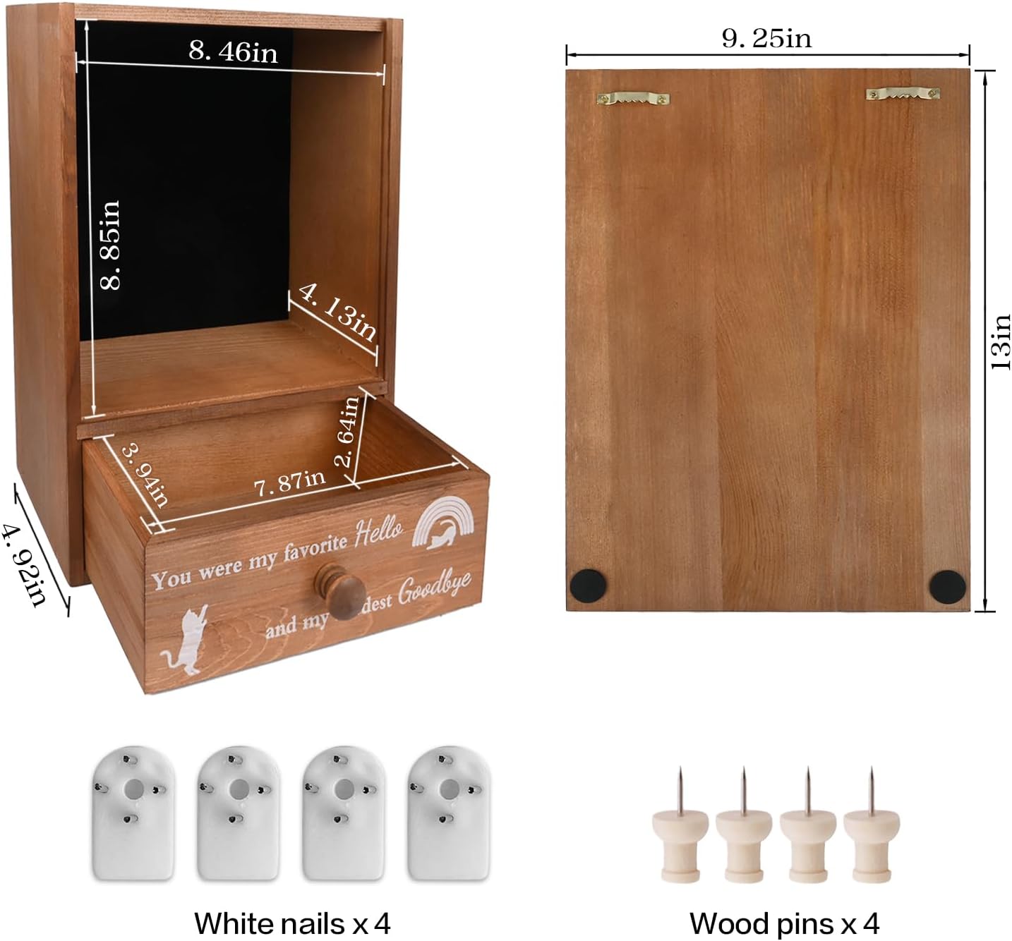 Pet Memorial Shadow Box Keepsake 9.25x13 Cat Memorial Gifts for Loss of Cat Death Sympathy and Remembrance Gift Large Pet Picture Frame Display Case with Deep Rainbow Bridge Drawer