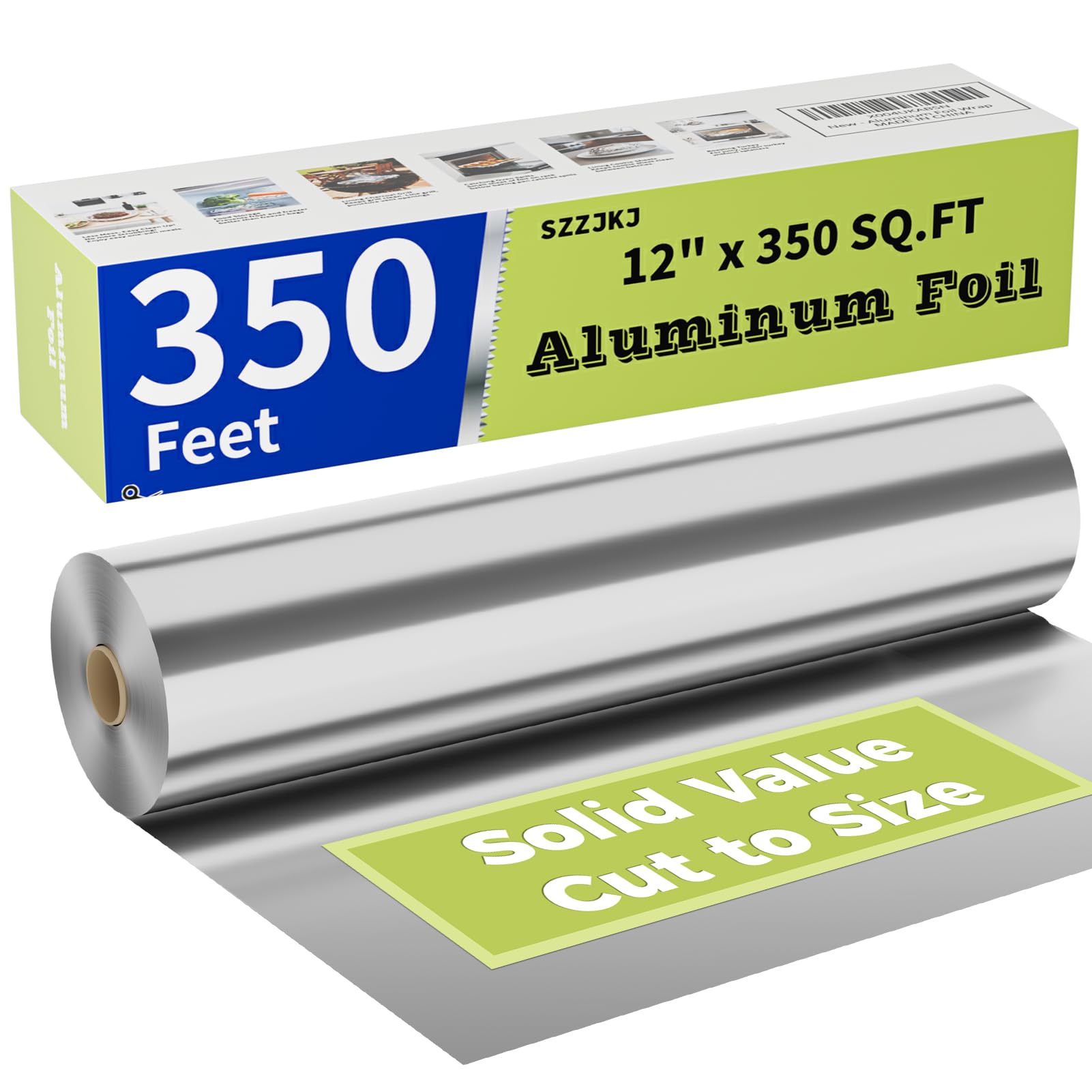 Aluminum Foil Roll, 12in x 350Sq Ft Aluminum Foil, Thick Strong Tin Foil with Cutter, Food Safe Cling Wrap for Cooking, Baking, Roasting, Grilling, Freezer Storage