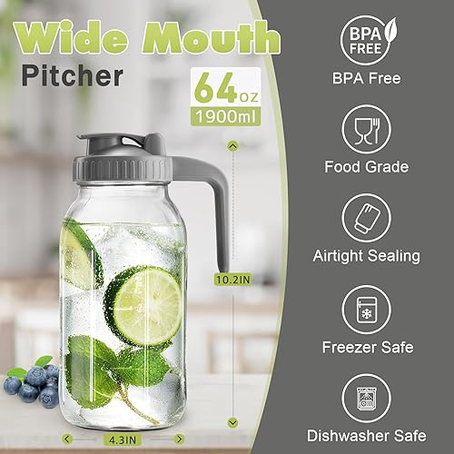 Miniatura 20 de Jarra de vidrio de 32 onzas con tapa y boquilla de vertido en forma de V, jarra de leche materna de 1 cuarto de galón, doble a prueba de fugas, Rosa