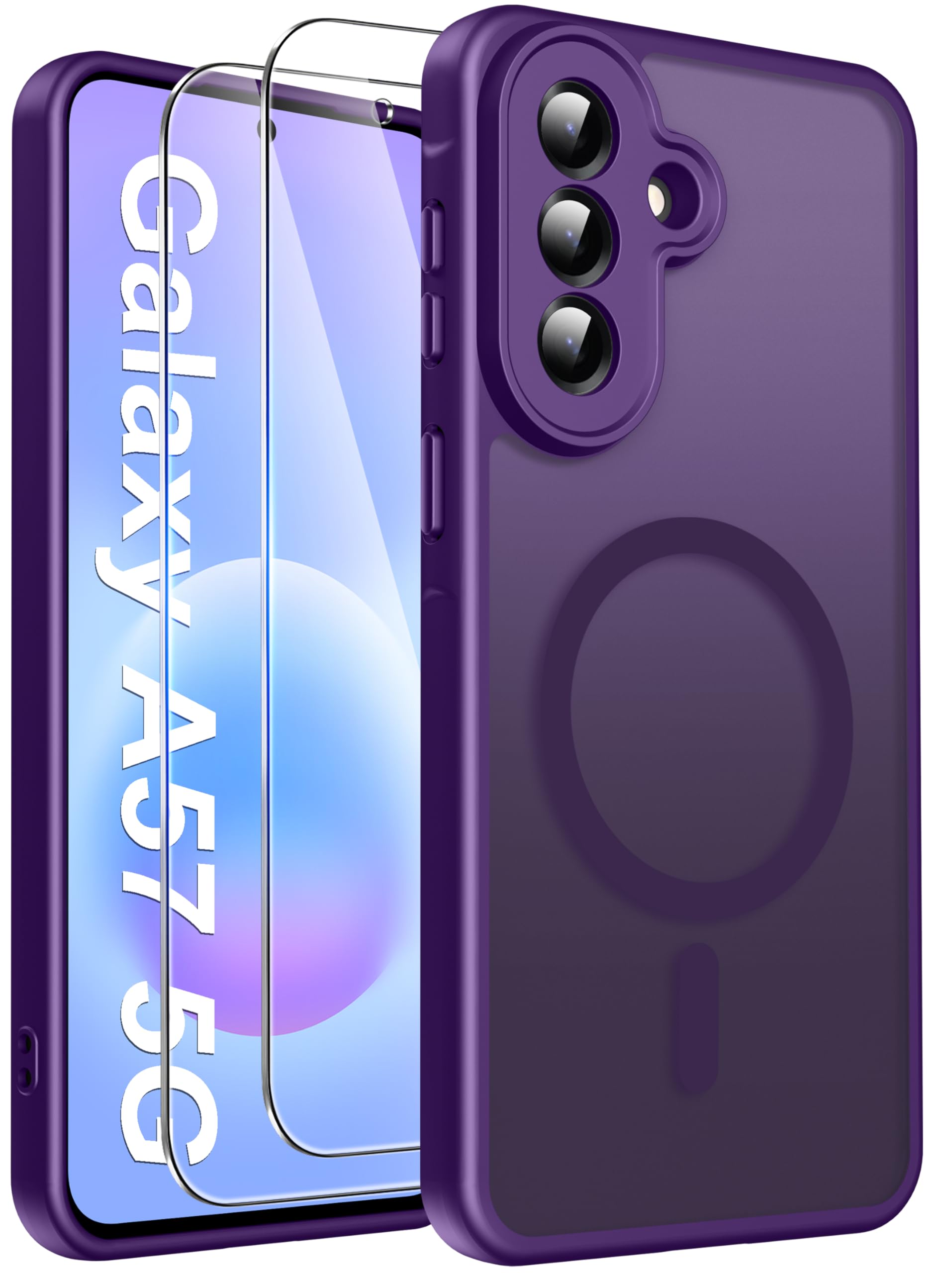 Opkiegrn für Samsung Galaxy S25 5G Hülle, Kompatibel mit MagSafe mit 2 Stück Panzer Schutz Glas Folie, KameraSchutz Folie Stoßfest Kratzfest Transluzente Matt Handyhülle für Samsung S25, Grau