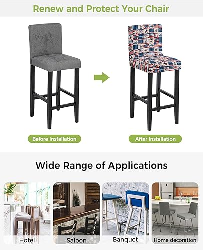 Miniatura 10 de Juego de 2 fundas para taburetes de bar de estilo bohemio, color beige, fundas elásticas para sillas de comedor, étnicas modernas, geométricas,