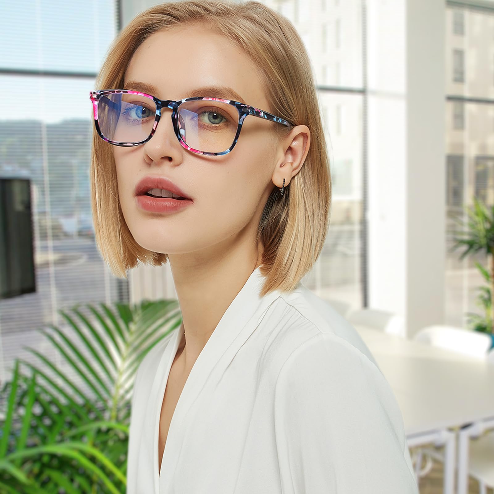 Henotin Paquete de 4 lentes de lectura con bloqueo de luz azul para mujeres y hombres, lectores de computadora con bisagra de resorte, antirayos UV, cuadrados, nerd