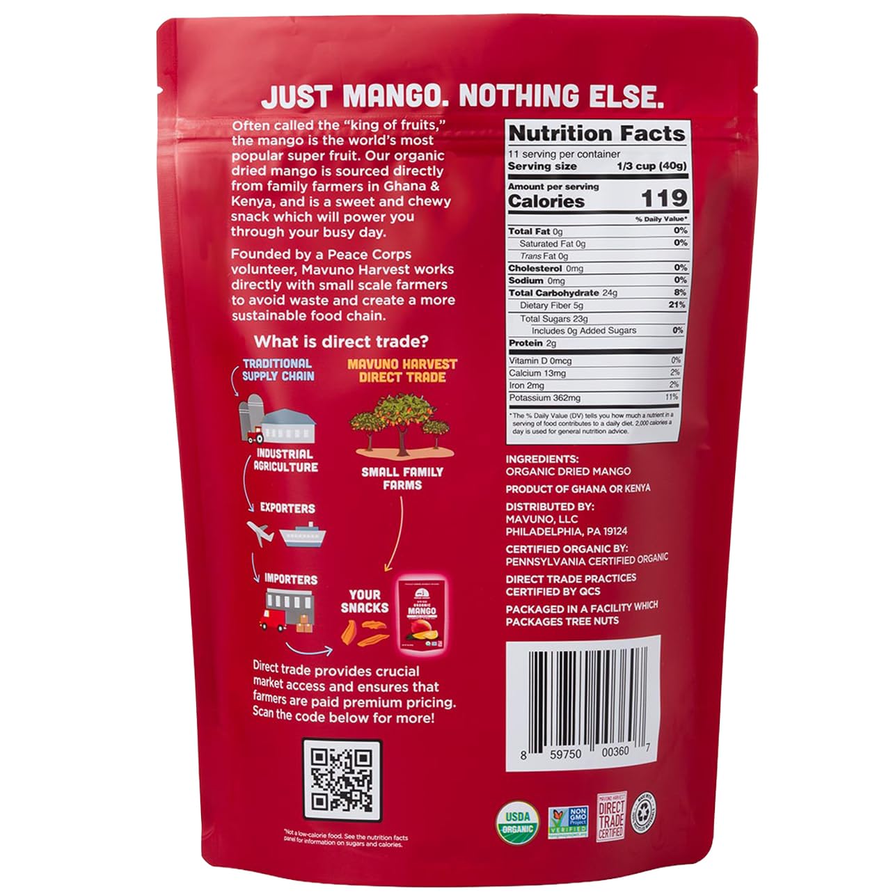 Mavuno Harvest Organic Dried Mango - No Sugar Added - 1 lb Resealable Bag (Pack of 3) image 2
