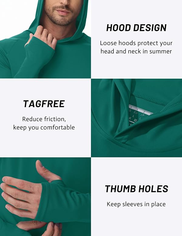 TACVASEN Hoodies for Men Long Sleeve Tee Shirts Lightweight Athletic Quick Dry Shirts UPF 50+ Hoodies Sun Protection Rash Guards Green XL by TACVASEN - Used condition - Image 6