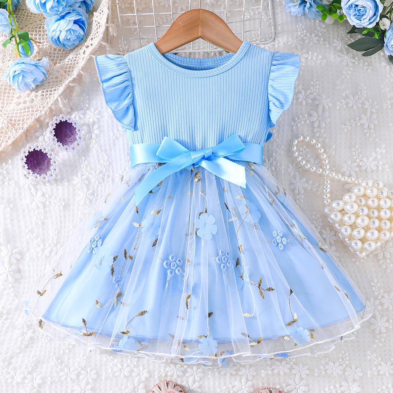 Toddler Baby Girls Tulle Tutu Dress Ruffle Sleeve Fluffy Dresses Cute Summer Sundress for Party Beach Casual - Image 3