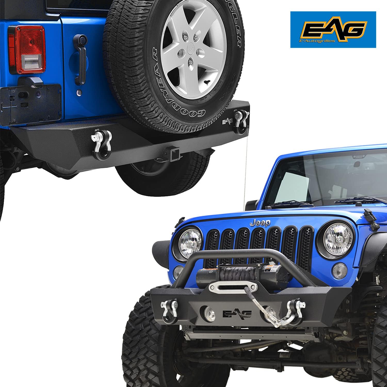 EAG Front Bumper with Fog Light Hole and Rear Bumper Combo Fit for 0718 Wranger JK