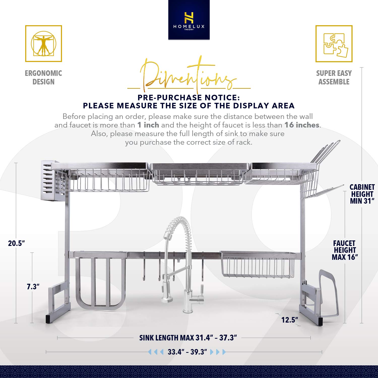 Buy Homelux Theory Over The Sink Dish Drying Rack PREMIUM STAINLESS