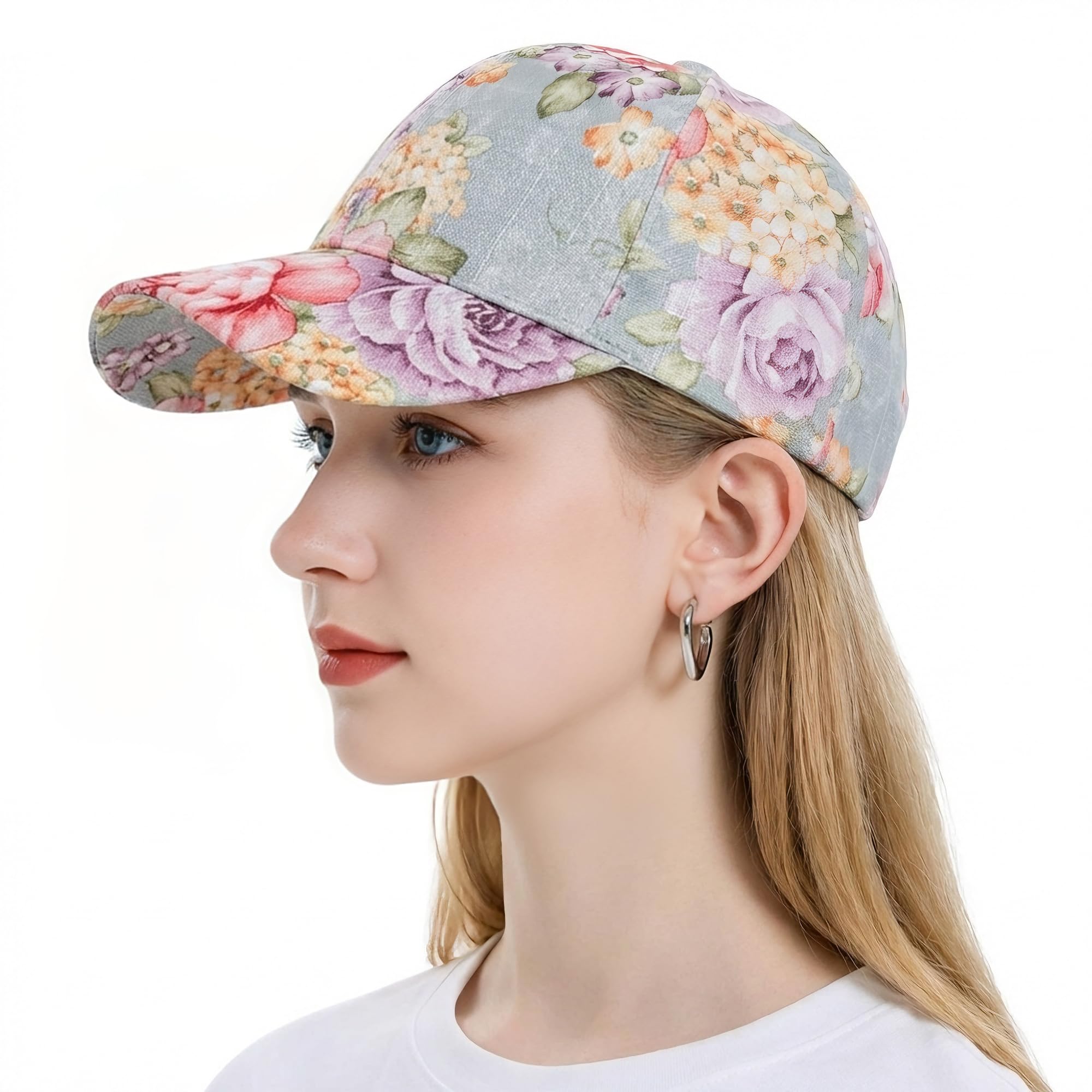 ZLYC Damen Sommer Baseball Cap Mode Blumen Atmungsaktiv Basecap