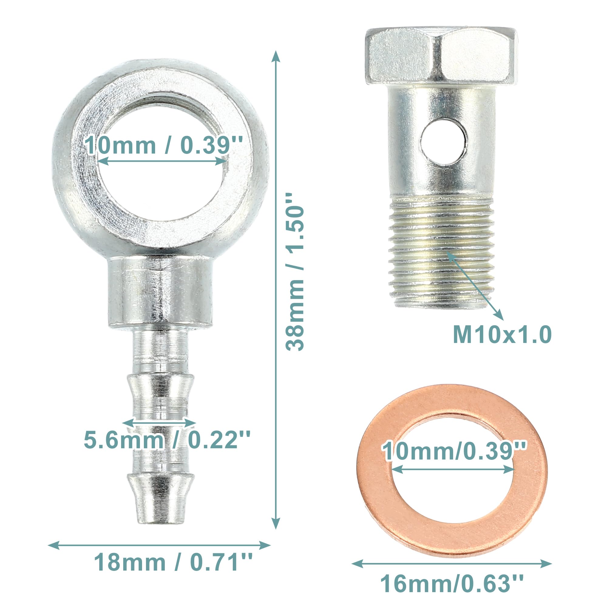 QUARKZMAN 10 mm Diámetro M10x1 Coche Banjo Conexión Adaptador con Arandelas - 8 Uds.