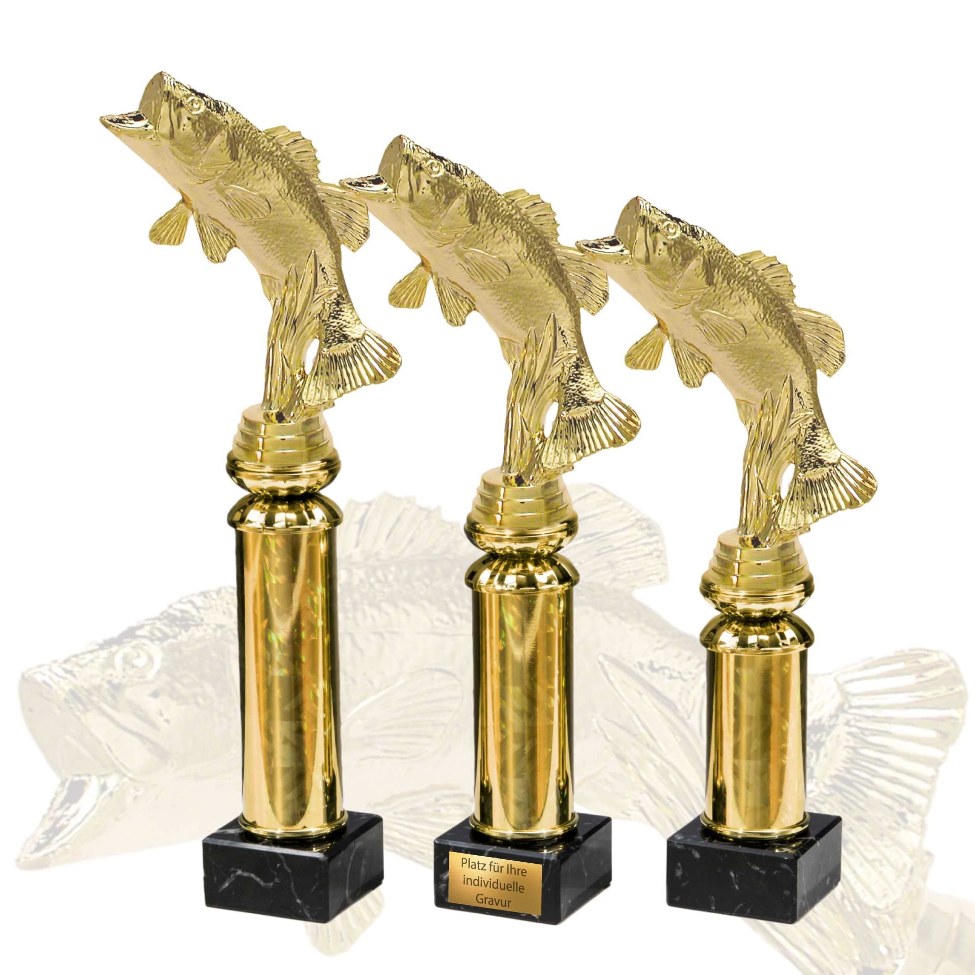 Pokal Pokale 3er Serie Angeln Angel Forelle Fisch Incl. Gravur NEU