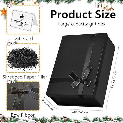 Miniatura 2 de WLUSEAXI Caja de regalo grande con tapas, caja de regalo negra de 13.1 x 9.8 x 4.9 pulgadas, cajas de regalo con fila de cinta, tarjeta y relleno de