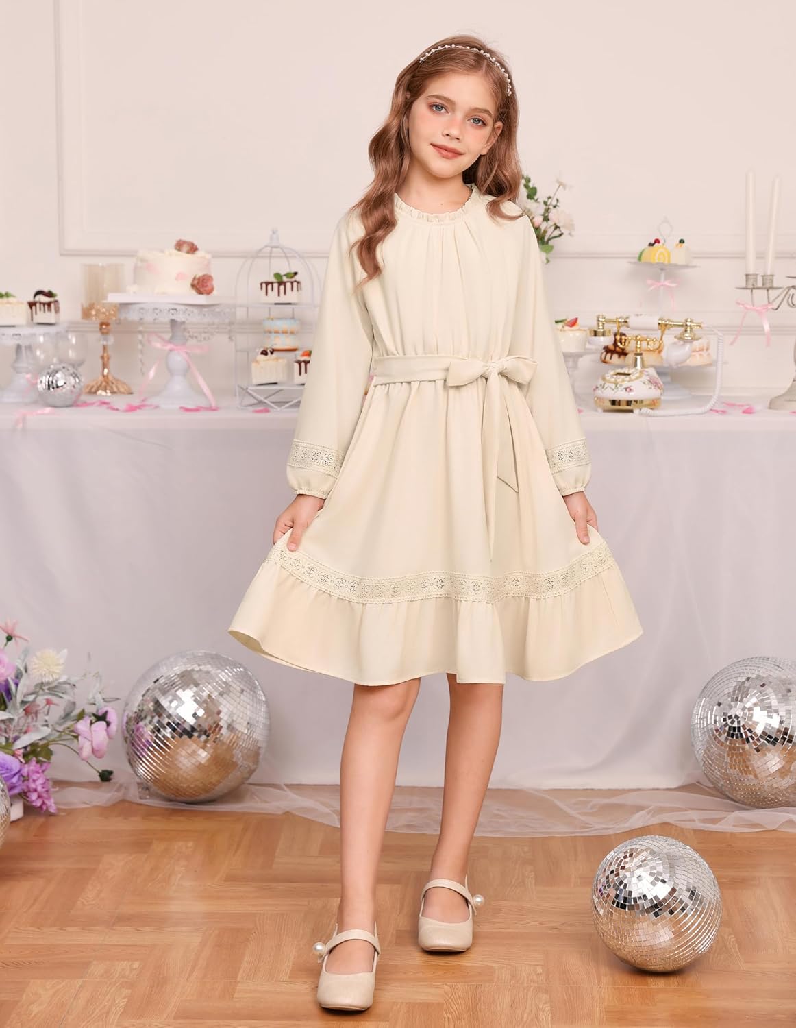 GRACE KARIN Girls Fall Dress Long Sleeve with Pokets Twirl Flowy Swing Lace-Trimmed Holiday Casual Dresses 6-12Y - Image 4