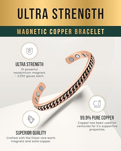 Vista 4 de MagnetRX Pulseras magnéticas de cobre – Pulsera efectiva de cobre puro para hombres y mujeres – Brazalete magnético ajustable de cobre