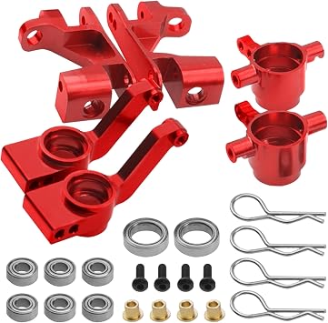 Metal C-Hubs Caster Blocks, Steering Blocks & Rear Stub Axle Carriers w/Ball Bearings Compatible with 1/10 Traxxas Slash 4X4, Stampede 4X4, Rustler 4WD Replaces of 6837 6832 1952 Red