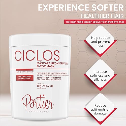 Miniatura 3 de Portier Ciclos B-Tox - Mascarilla capilar para cabello seco dañado con sellado capilar reconstructivo, soporte tratado con color de