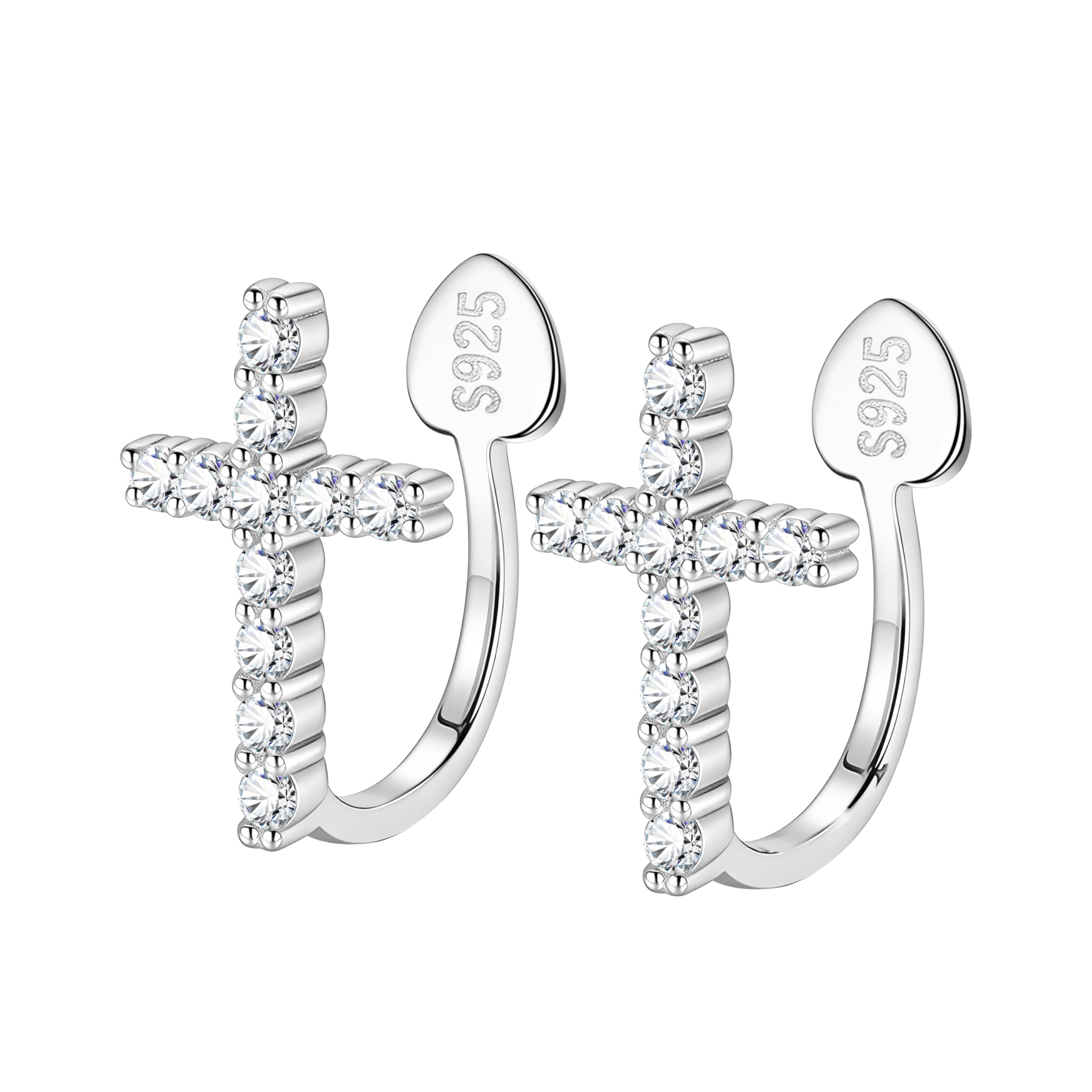 Photo 1 of 14k Gold Plated S925 Sterling Silver Clip Huggies Small Hoop Earrings for Women Crystals Cross Dangle For Girlfriend Birthday Gift Cross Silver
