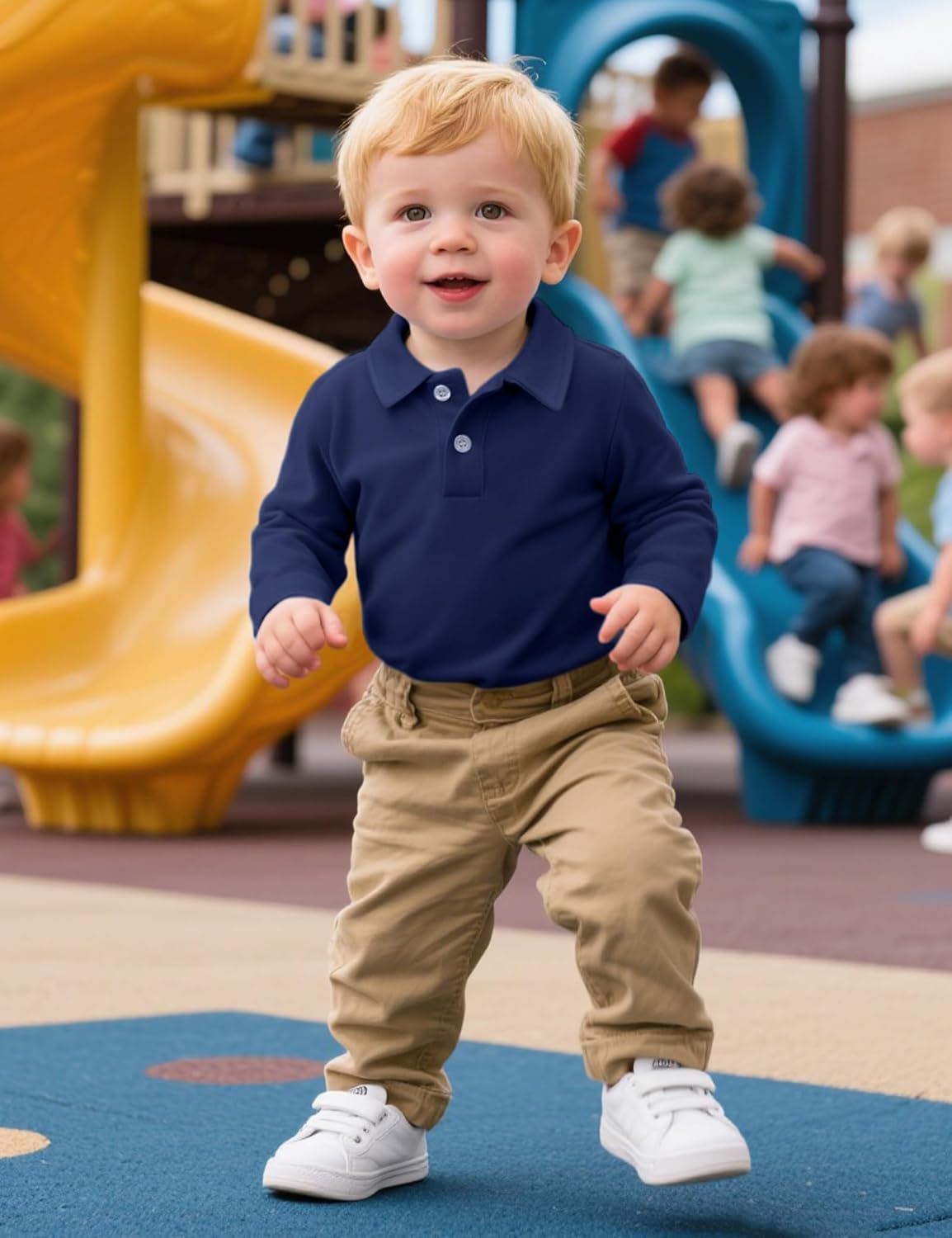 Toddler Boys Long Sleeve Polo Shirts School Uniform Dress Shirt Size18M-5T - Image 3