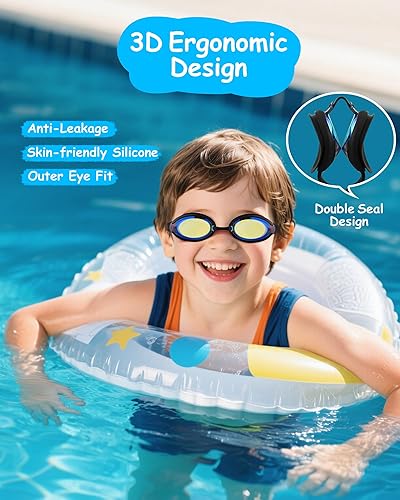 Miniatura 6 de Gafas de natación para niños, antivaho y protección UV con gorro de natación para niños de 3 a 15 años
