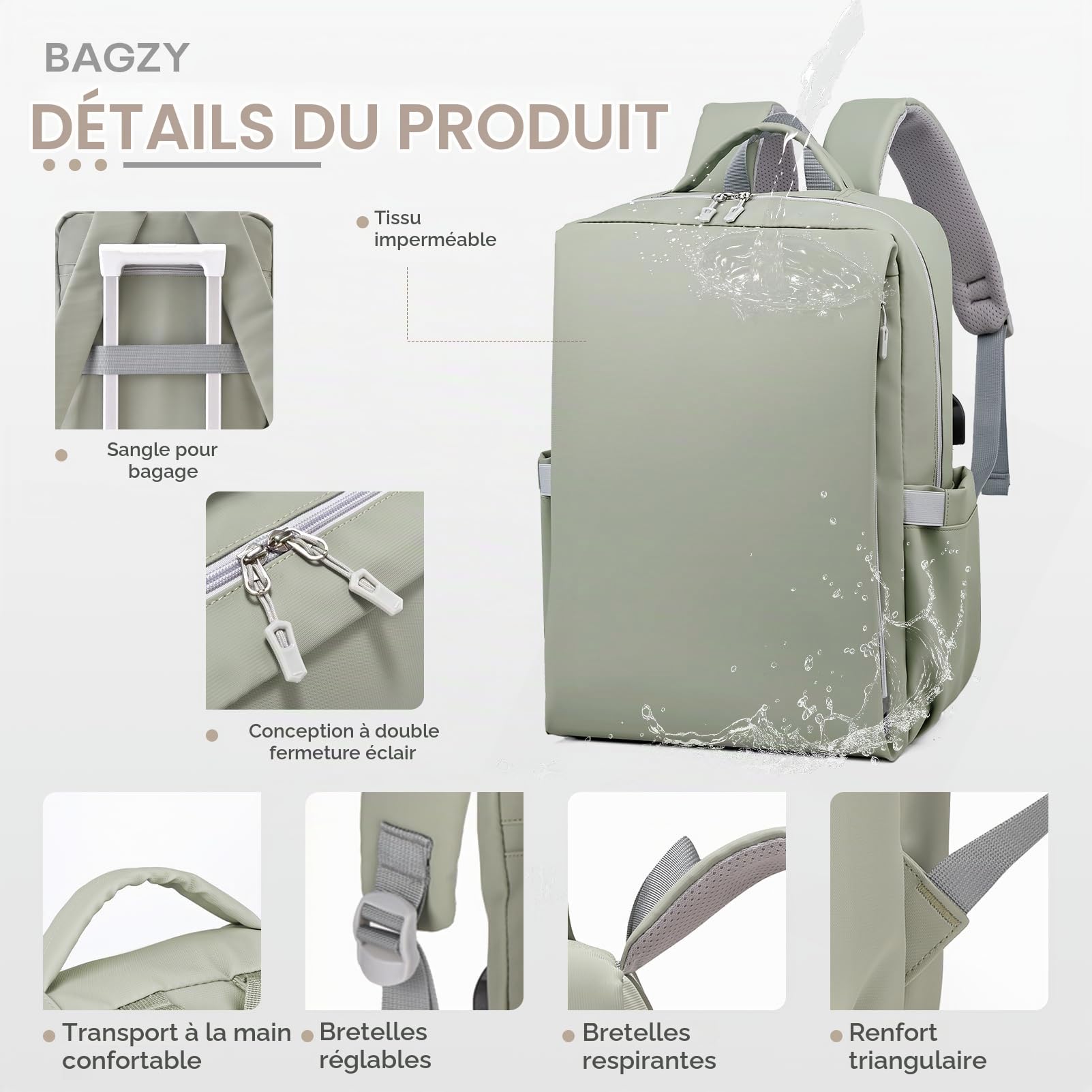 BAGZY 40x30x15cm Air France Sac de Dos Voyage Cabine Avion Imperméable Bagage Cabine 40x30x15 Sac Avion Sacs a Dos Ordinateur 15.6 Pouces Anti-Theft avec USB Sacs de Sport pour Hommes Femmes 20L Noir