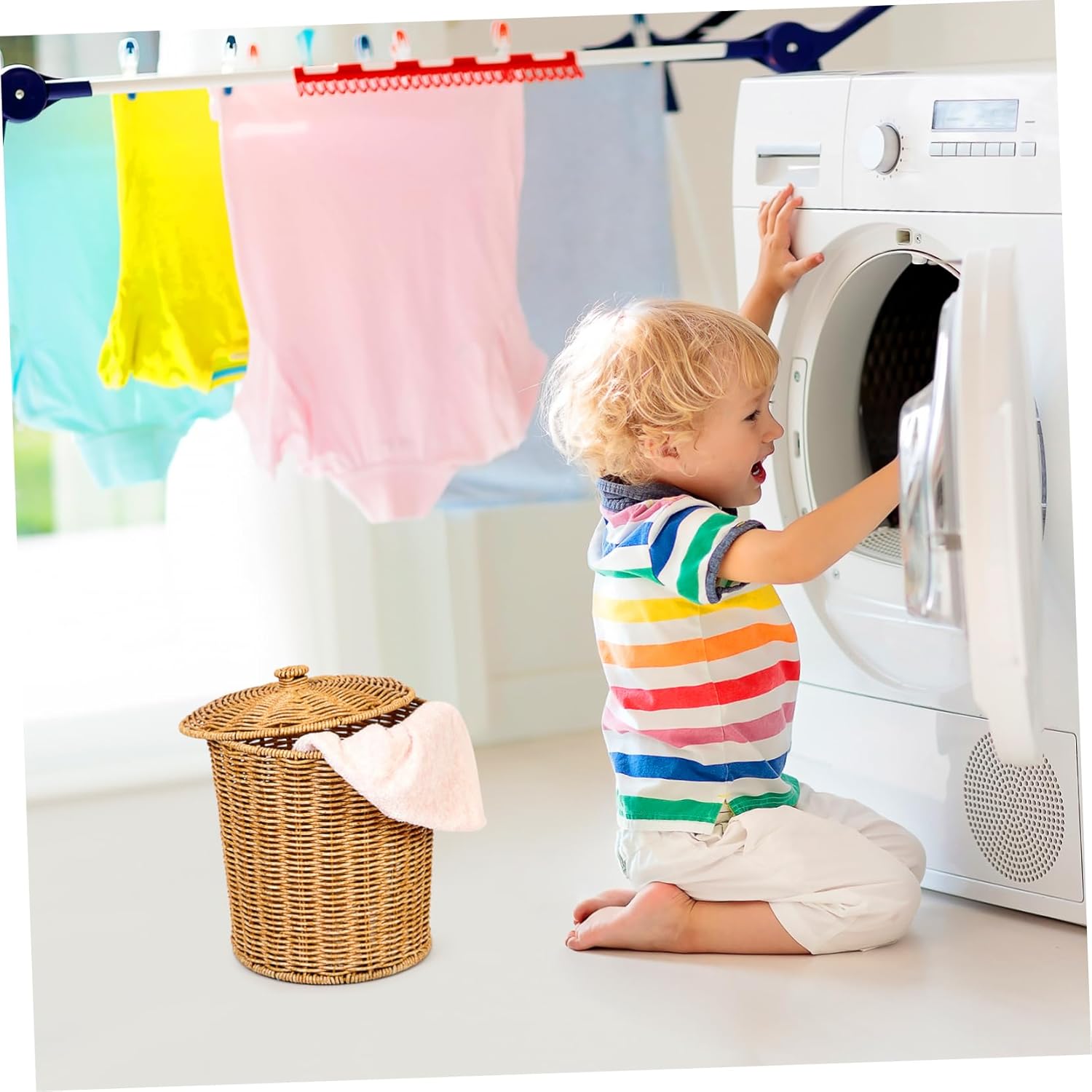 Woven Laundry Hamper with Lid Bedroom Storage Basket Capacity Clothes Organizer for Dirty Clothing PP Weaving for Home Use