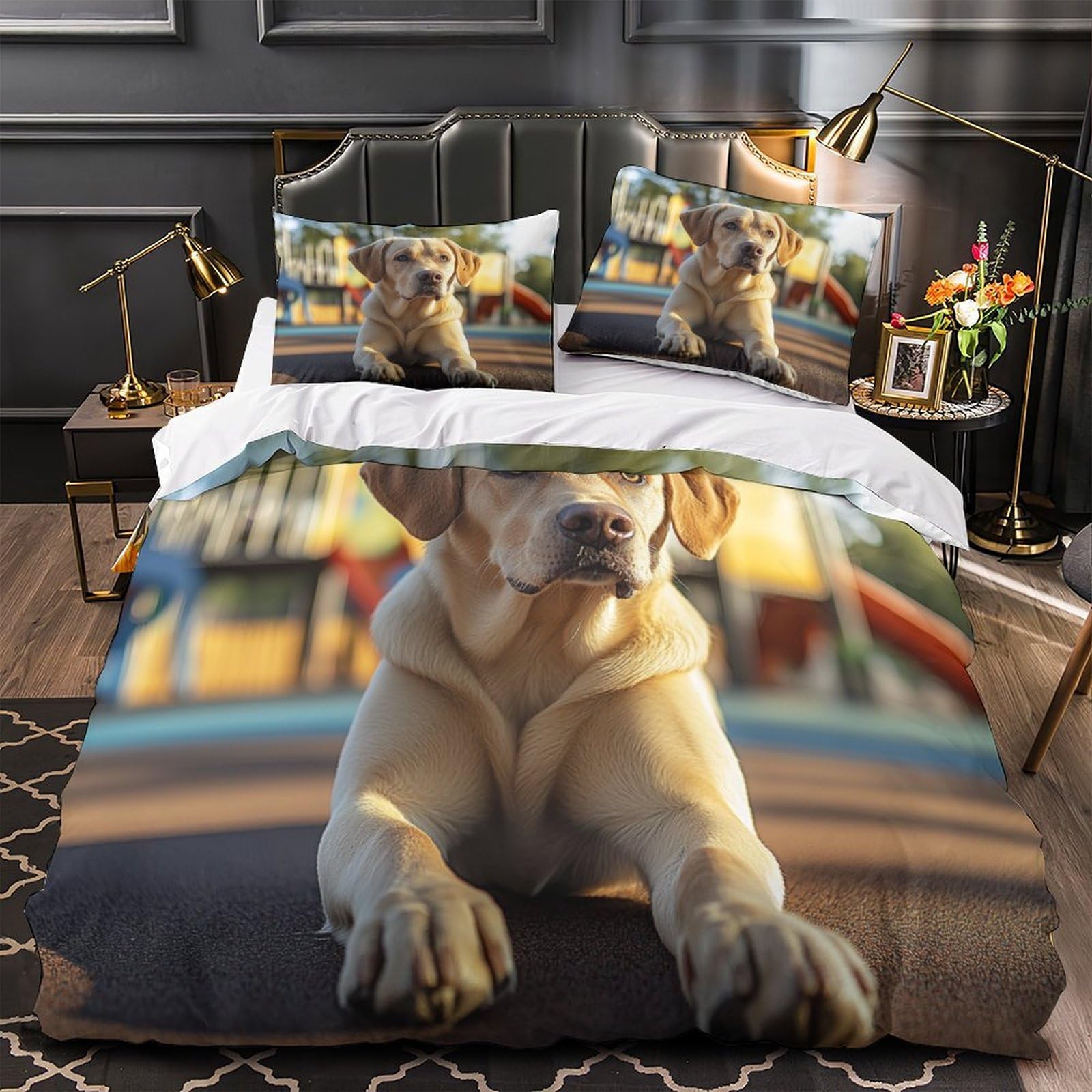 Drap de couette Golden Retriever hypoallergénique anti-acarien microfibre 135x200cm