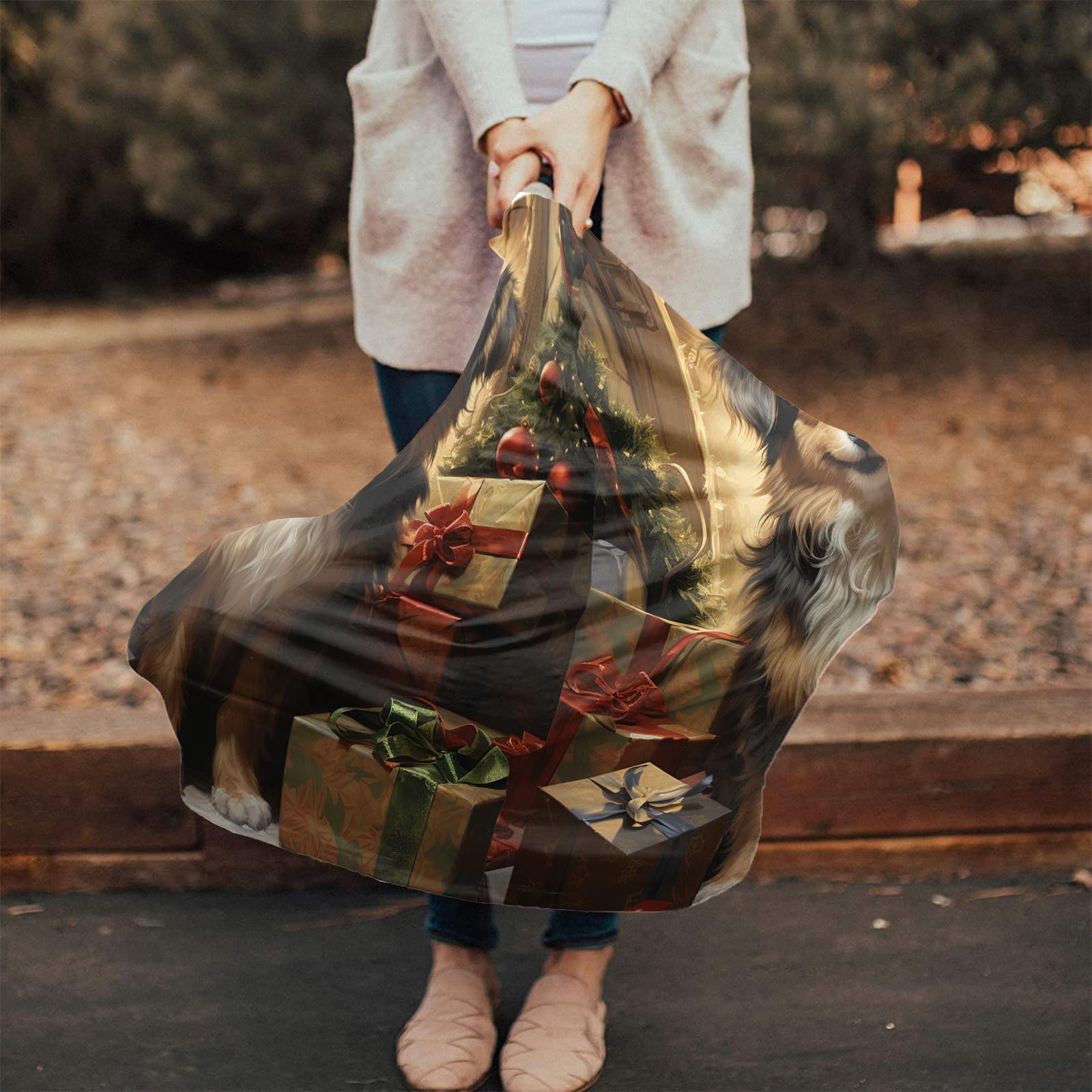 Nursing Cover for Breastfeeding Scarf, Christmas Dog Gift Box Xmas Tree Baby Car Covers Super Soft Multi Use for Canopy Shopping Cart Cover Blanket Stroller Cover