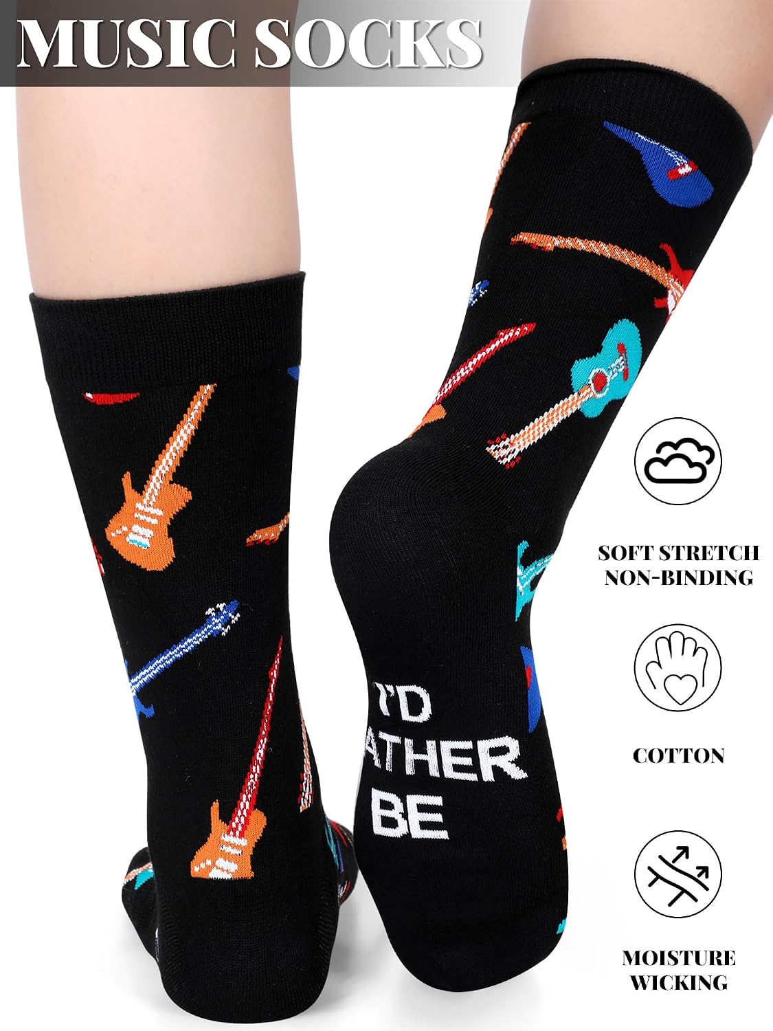 Suhine 12 Pairs Music Socks for Men Novelty Instrument Guitar Crew Socks Funny Musical Merch Birthday Holiday Gift for Music Lovers Teachers Musicians