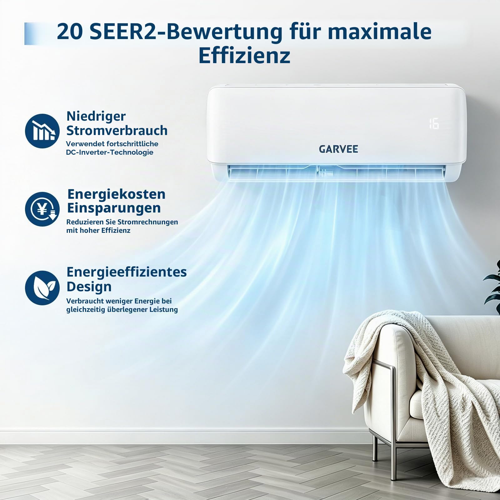 Fest installierte Split-Klimaanlage, 24kBTU,107m2,HKE,19dB, weiß