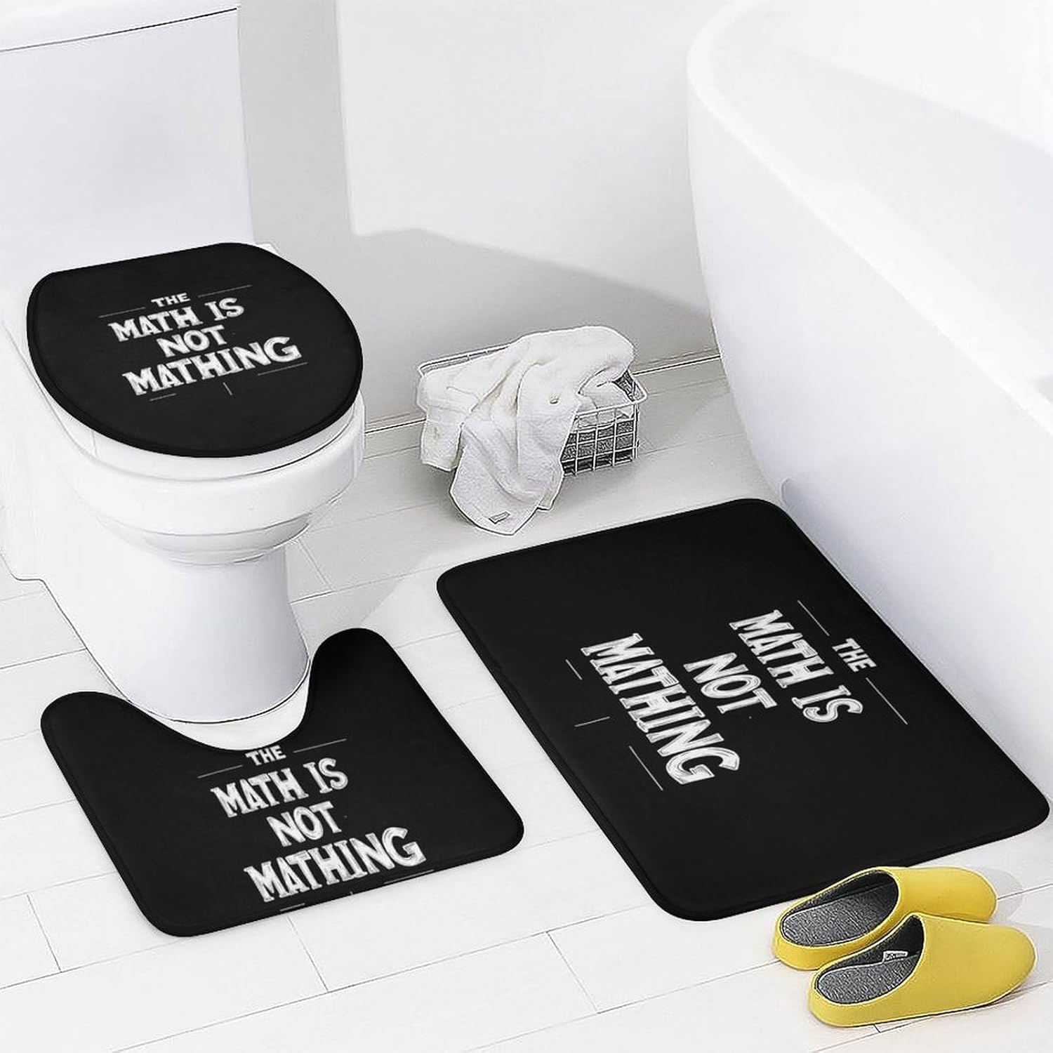 The Math is Not Mathing Bathroom Sets with Shower Curtain and Rugs 4 Piece with U-Shaped Floor Mat Toilet Lid Cover