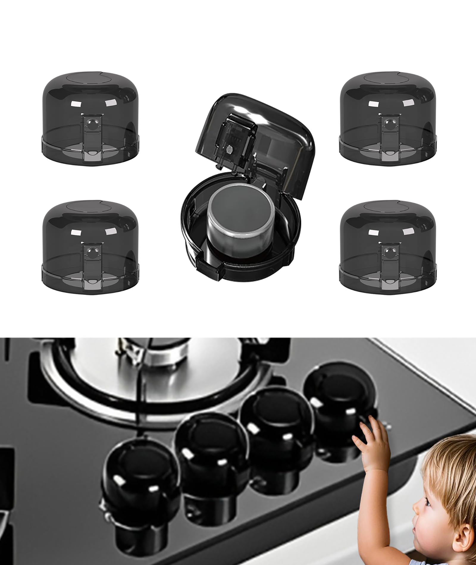 Kids Stove Knob Safety Cover 5-Pack Baby Resistant Kitchen Oven Knob Lock Universal Gas Burner Child Resistant（Black）