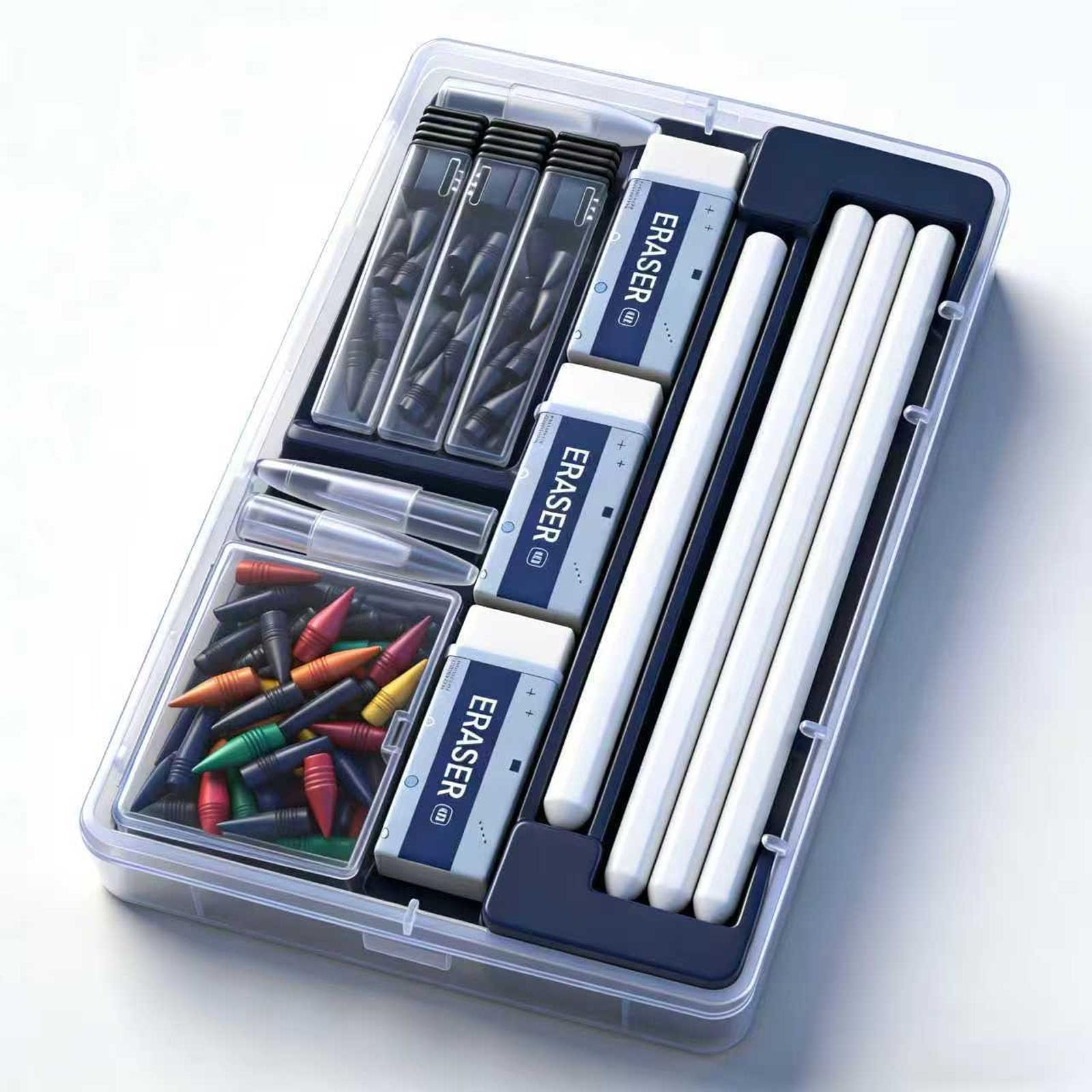 everpen Forever Pencil,Metal Infinity Pencil with Replaceable Nib, Metal Alloy Writing Instrument, With 12 Colored Refill Tips, Pencils for Drawing, Sketching and Writing (White Suit)