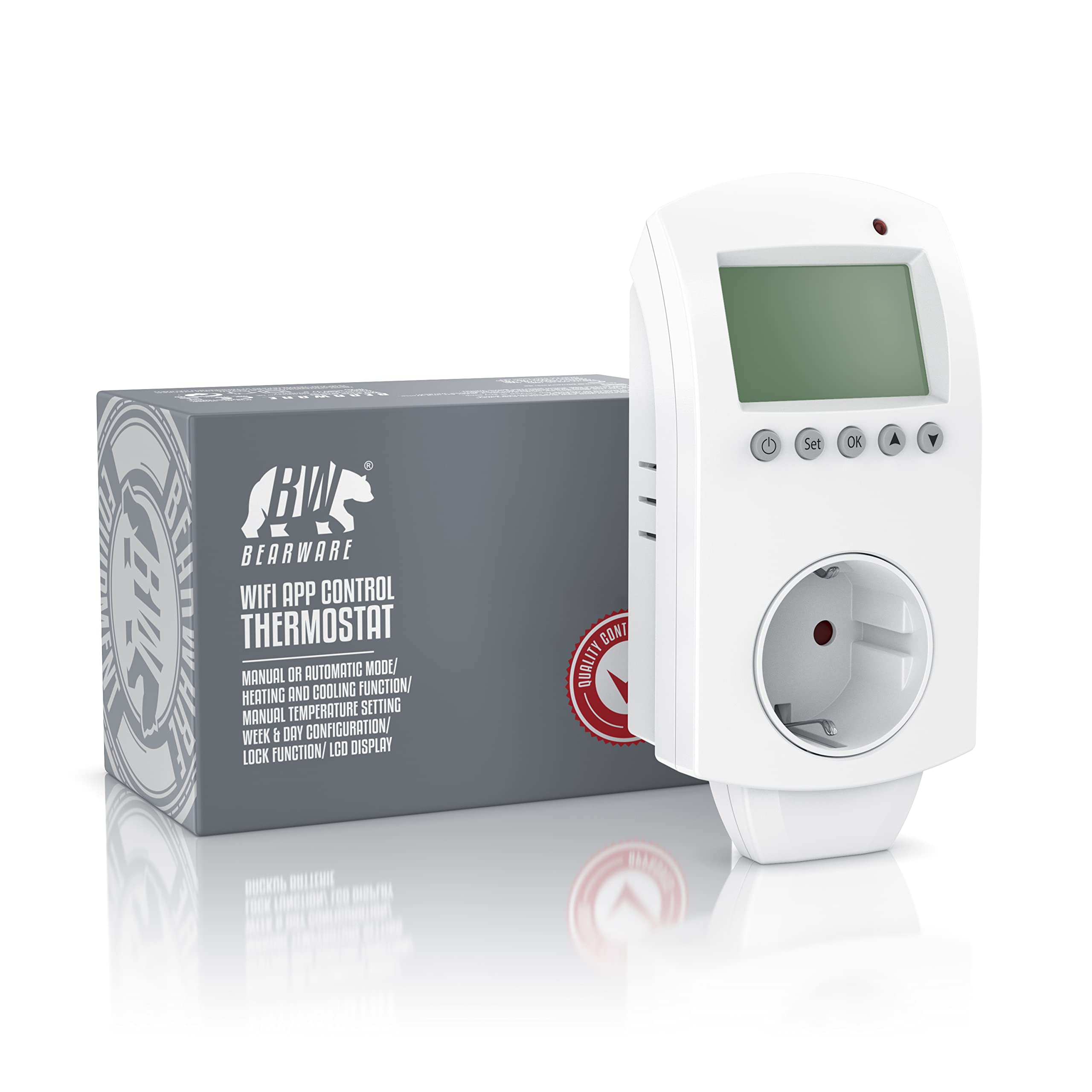 CSL - WLAN Thermostat Steckdose Digital mit Timer - WiFi Steckdosenthermostat Infrarotheizung - Tag Nacht Temperaturregler - Memory-Funktion - kompatibel mit Amazon Alexa, Google Home