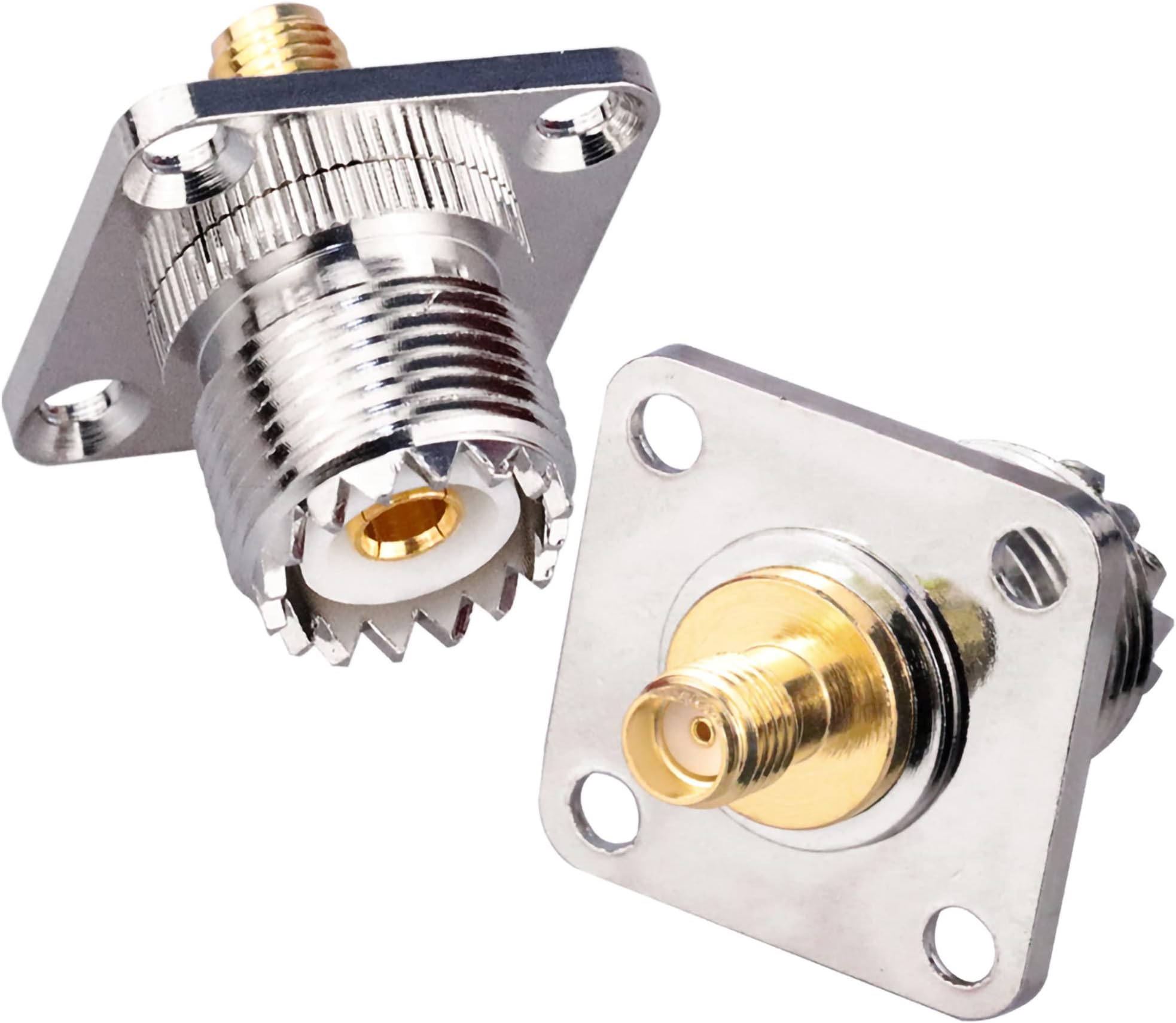 TUOLNK SMA Female to UHF Female Jack Panel Chassis Mount RF Coax Adapter SO239 PL259 UHF to SMA 4-Hole Flange Panel Mount Adapter for Jumper Cable SMA to UHF RF Coaxial Connector 2 Pack