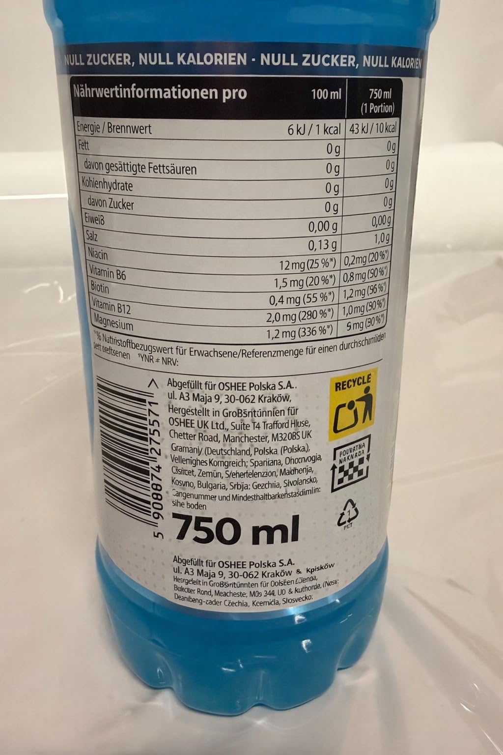 OSHEE Zero Fruit Flavor Sport Drink 6 x 750ml – Electrolyte Hydration Drink with Vitamins & Minerals, Energy & Rehydration Support, Sugar-Free, Ready-to-Drink