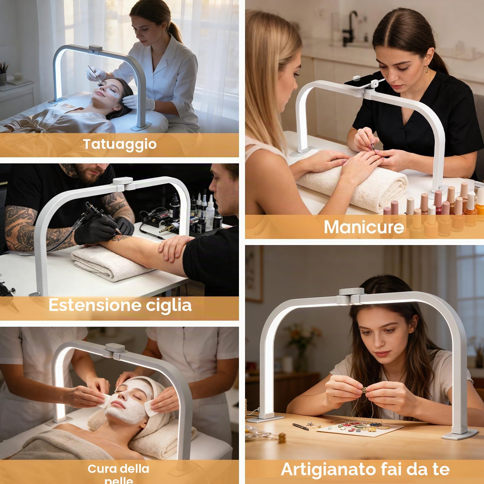 Lampada da Tavolo per Unghie, 72CM 40W Lampada Mezzaluna Estetista, Bianco | Lmaqfum lampada arco unghie, led lampada da tavolo manicure professionale con Supporto per lashmaker Ciglia Tatuaggi Manicure