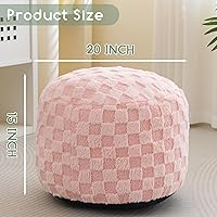 Vista 2 de HIGOGOGO Puf Otomán Redondo Relleno, Pufs a Cuadros con Relleno de Trozos de Espuma, Puf Esponjoso y Peludo Taburete Reposapiés Otomán de Tartán