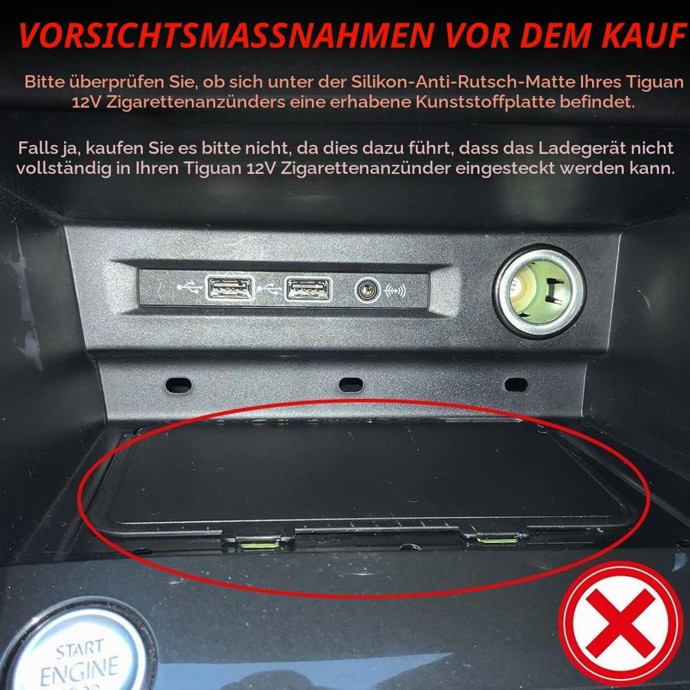 Kabelloses Ladegerät Auto Kompatibel mit VW Tiguan 2018 2019 2020 2021, 15W Schnellladendes Handy-Ladegerät für Volkswagen Tiguan Center Console-Zubehörfeld, Geschenk für VW Tiguan-Besitzer