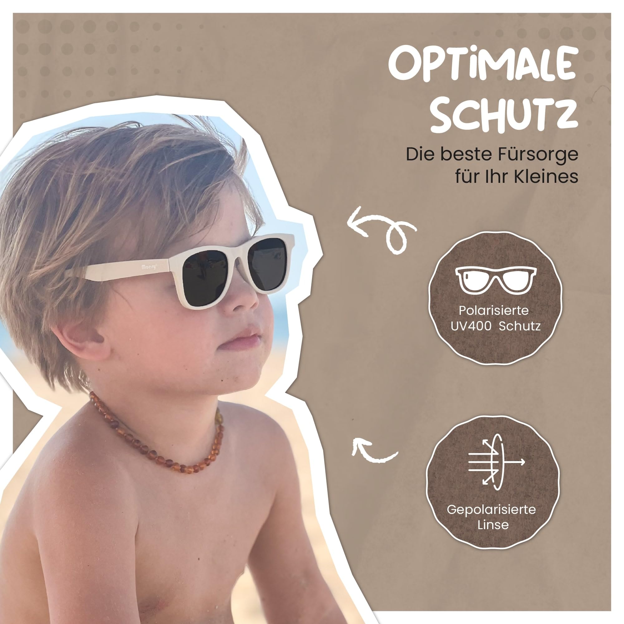 Occhiali da Sole per Bambina, 3-6 Anni, Protezione Polarizzata UV400, Montatura Flessibile e Pieghevole, Occhiali da Sole Sicuri e Comodi per Bambino, Lino
