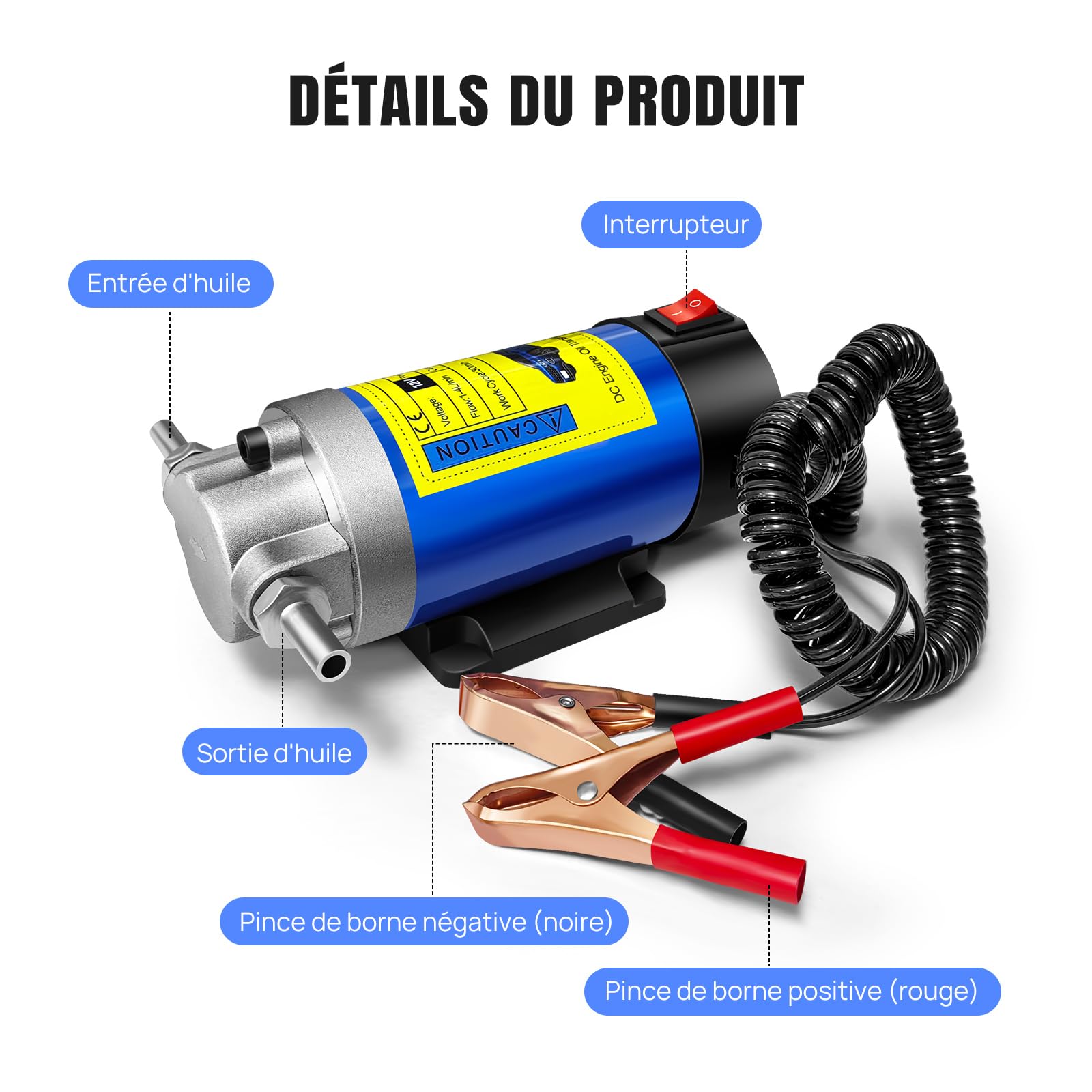 Pompe à Huile Diesel 12V 100W – Pompe de Vidange Moteur Électrique, Faible Bruit, Débit 1-3 L/min, Corps en Fonte + Moteur Cuivre Pur, avec 3 Tuyaux – Pour Voiture, Bateau, Moto