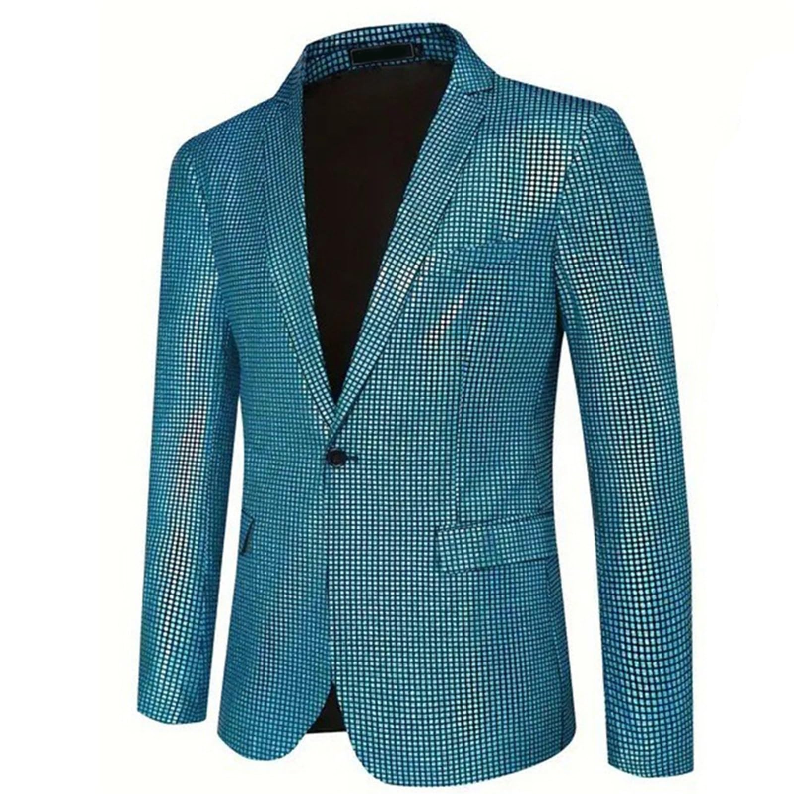 Giacca con brillantini, da uomo, con paillette, colorata, slim fit, per matrimoni, feste, abbigliamento sportivo, per feste, carnevale, Capodanno, Blu, XL
