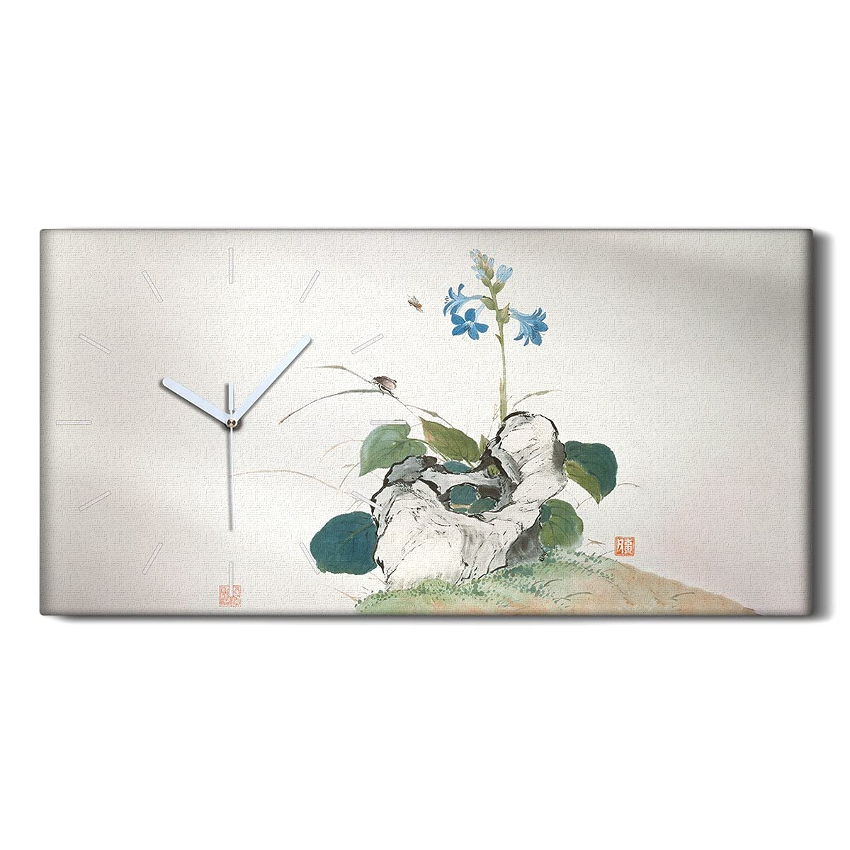 Horloge sur toile salon moderne déco fleurs insectes pendule silencieuse