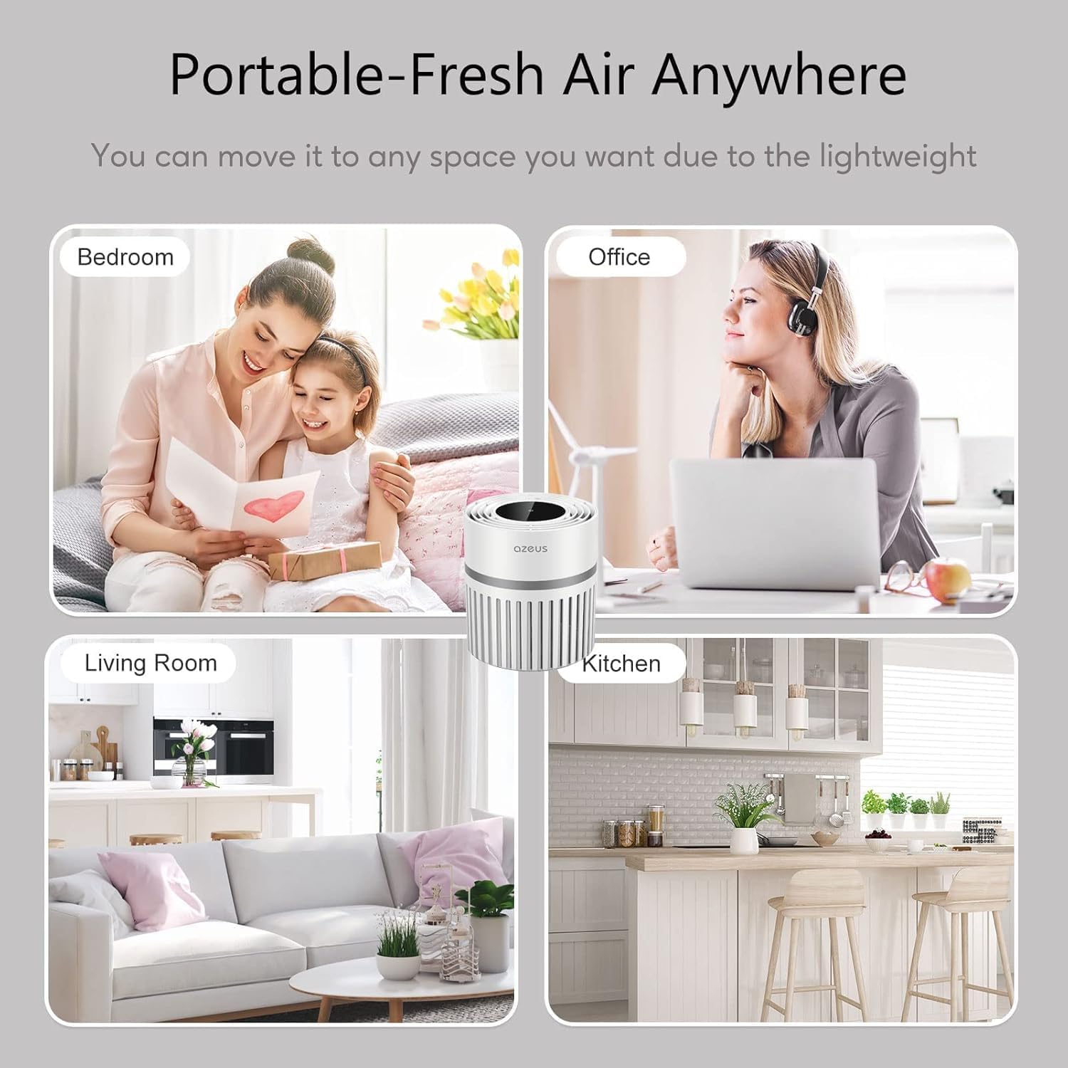 AZEUS Air Purifier for Home, HEPA Filter Captures 99.97% Dust & Smoke, 3-Stage Filtration System, Helps promote better sleep, Portable, White - Image 5