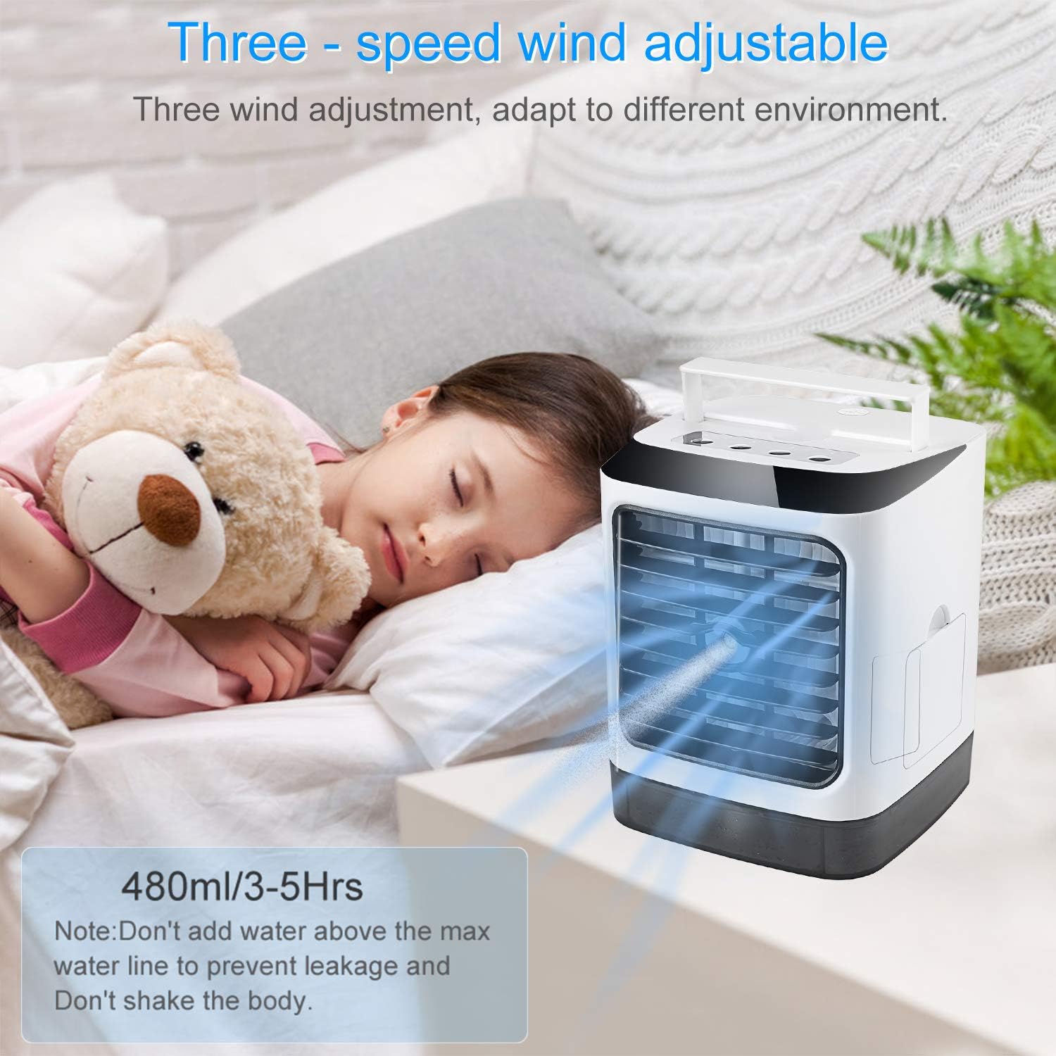 Fuloon Personal Air Cooler,4 in 1 Portable Space Air Conditioner Cooling Fan & Evaporative Spray Humidifier Purifier, Mini USB Desktop ice Fan,7 Colors LED,3 Wind Speeds for Home Room Office Outdoor