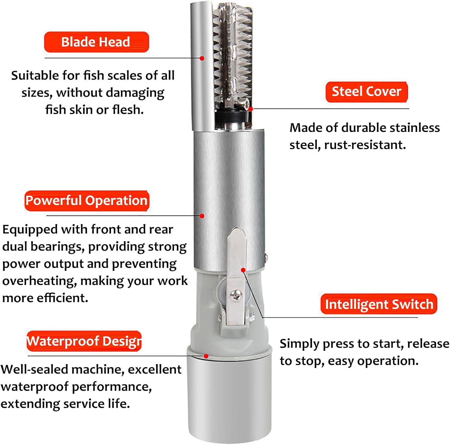 Cordless Electric Fish Scaler, 120W Fish Descaler Tool, With Battery & 2 Cutter Heads, Motor Speed 7000 Rpm, 180° Protective Zone, IPX7 Waterproof, For Seafood Processing Plants